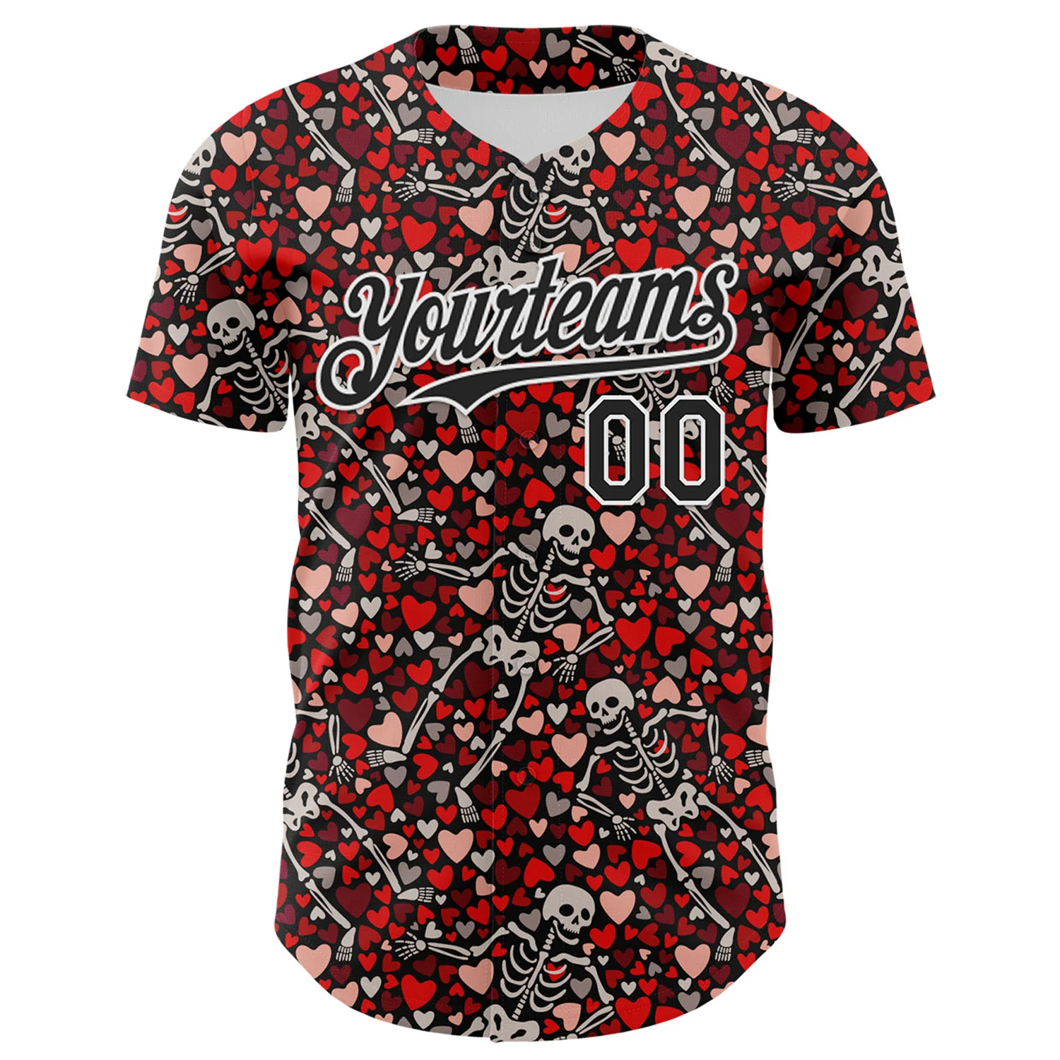 Custom Black White 3D Skeleton And Heart Authentic Baseball Jersey - Image 2