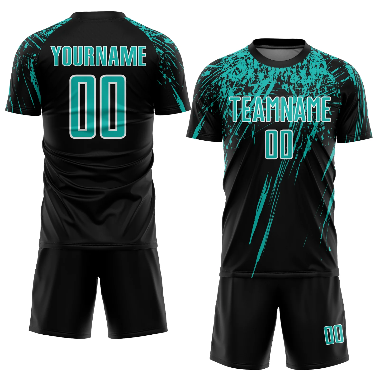 Custom Black Aqua-White Splash Sports Sublimation Soccer Uniform Jersey - Image 2