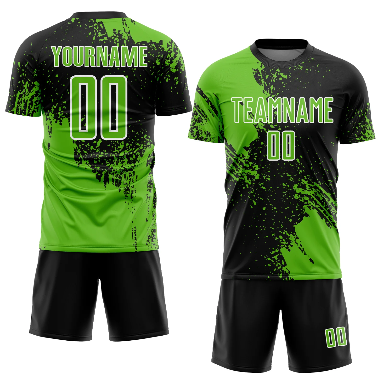 Custom Black Aurora Green-White Abstract Brush Stroke Sports Sublimation Soccer Uniform Jersey - Image 2