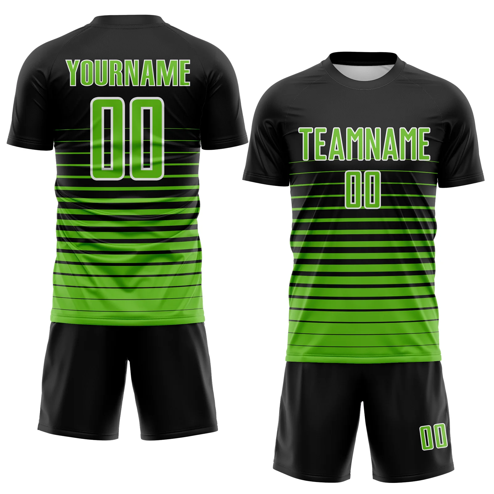 Custom Black Aurora Green-White Gradient Pinstripe Sublimation Soccer Uniform Jersey - Image 2