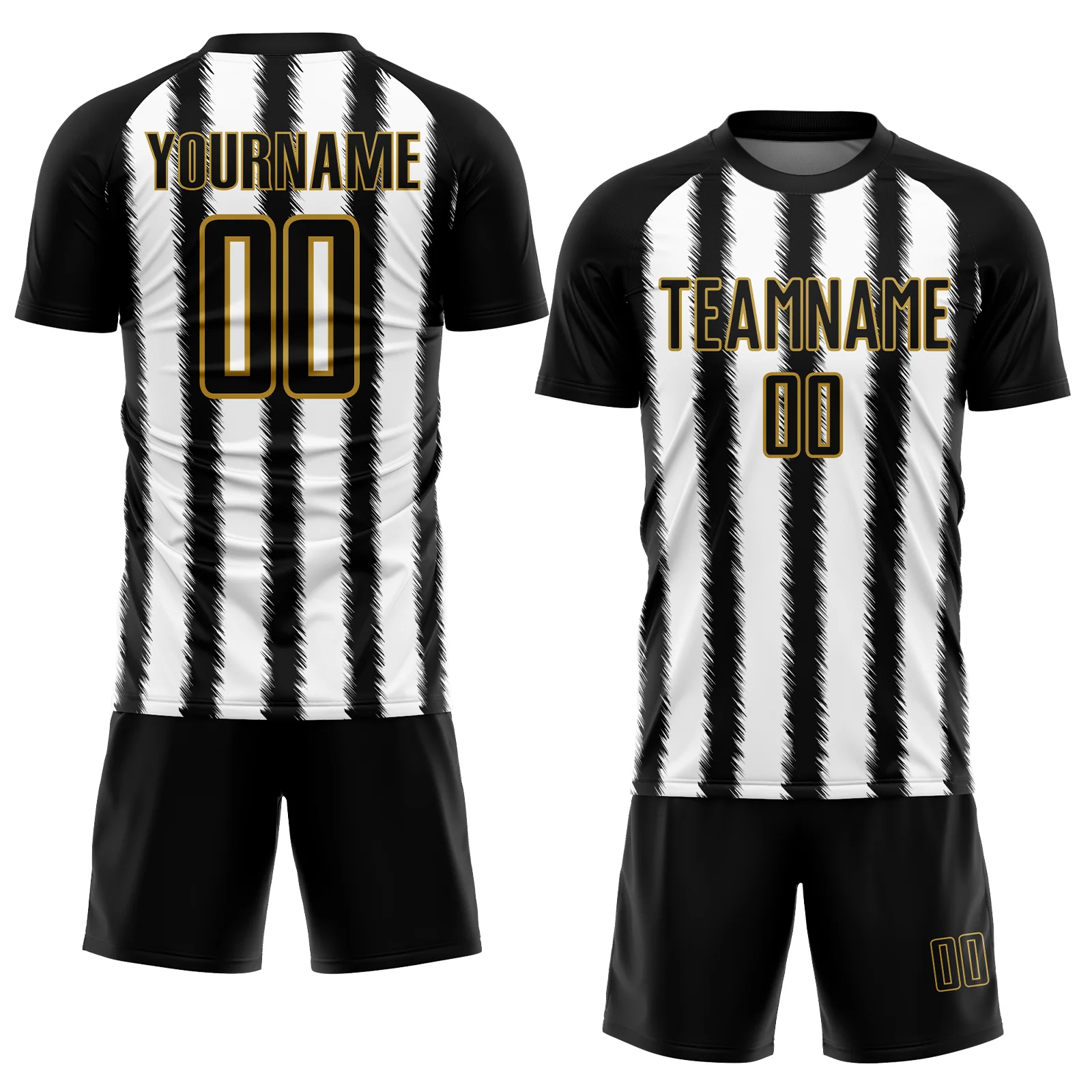 Custom Black White-Old Gold Line Sublimation Soccer Uniform Jersey - Image 2