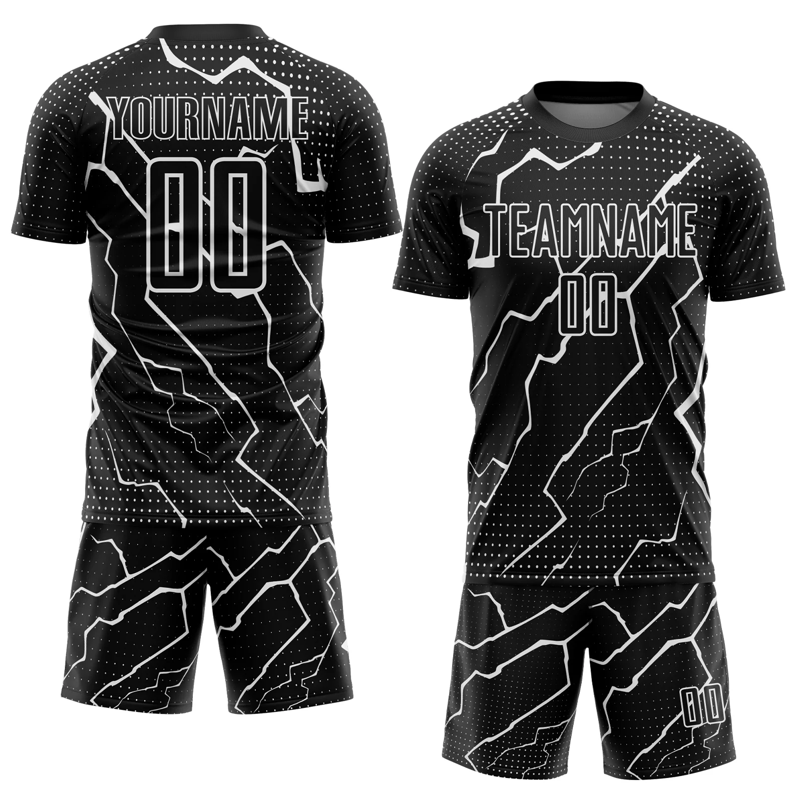 Custom Black White Lightning Sublimation Soccer Uniform Jersey - Image 2
