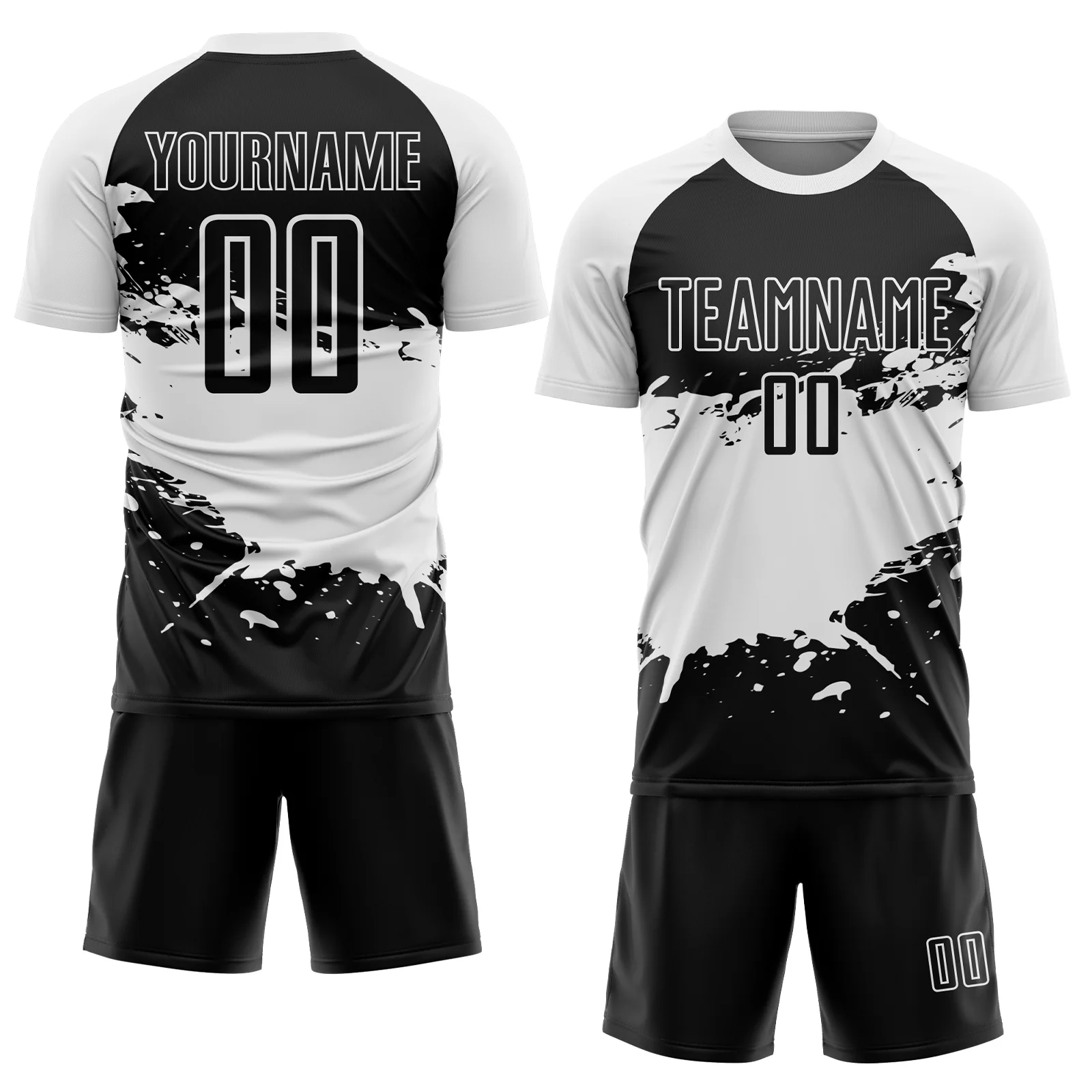 Custom Black White Splash Sublimation Soccer Uniform Jersey - Image 2