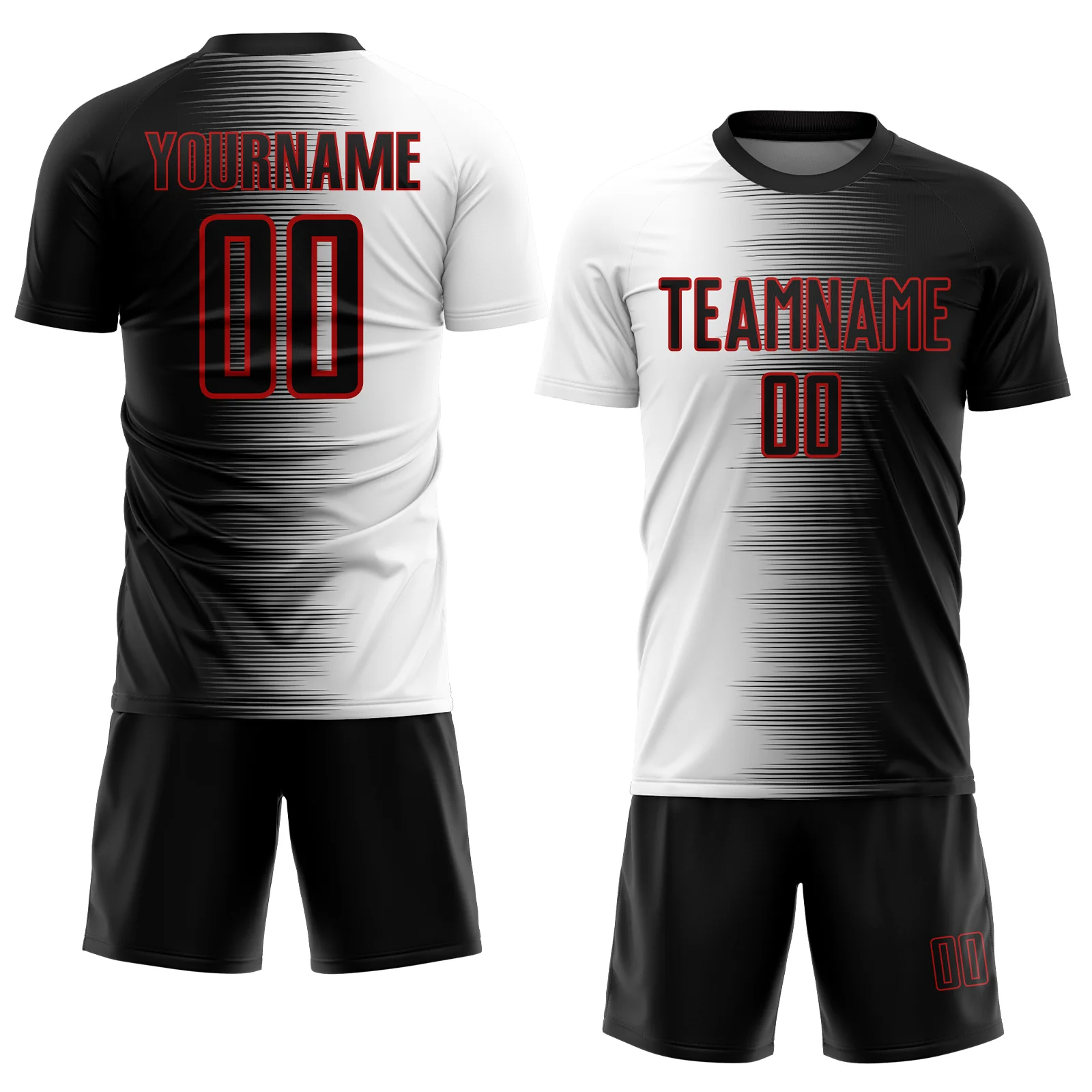 Custom Black White-Red Gradient Line Sublimation Soccer Uniform Jersey - Image 2