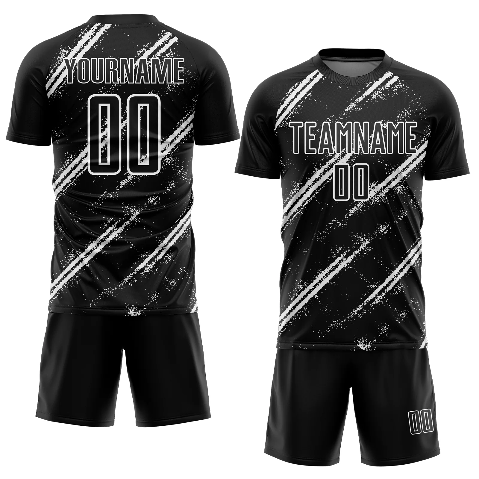 Custom Black White Abstract Fragment Art Splash Sublimation Soccer Uniform Jersey - Image 2