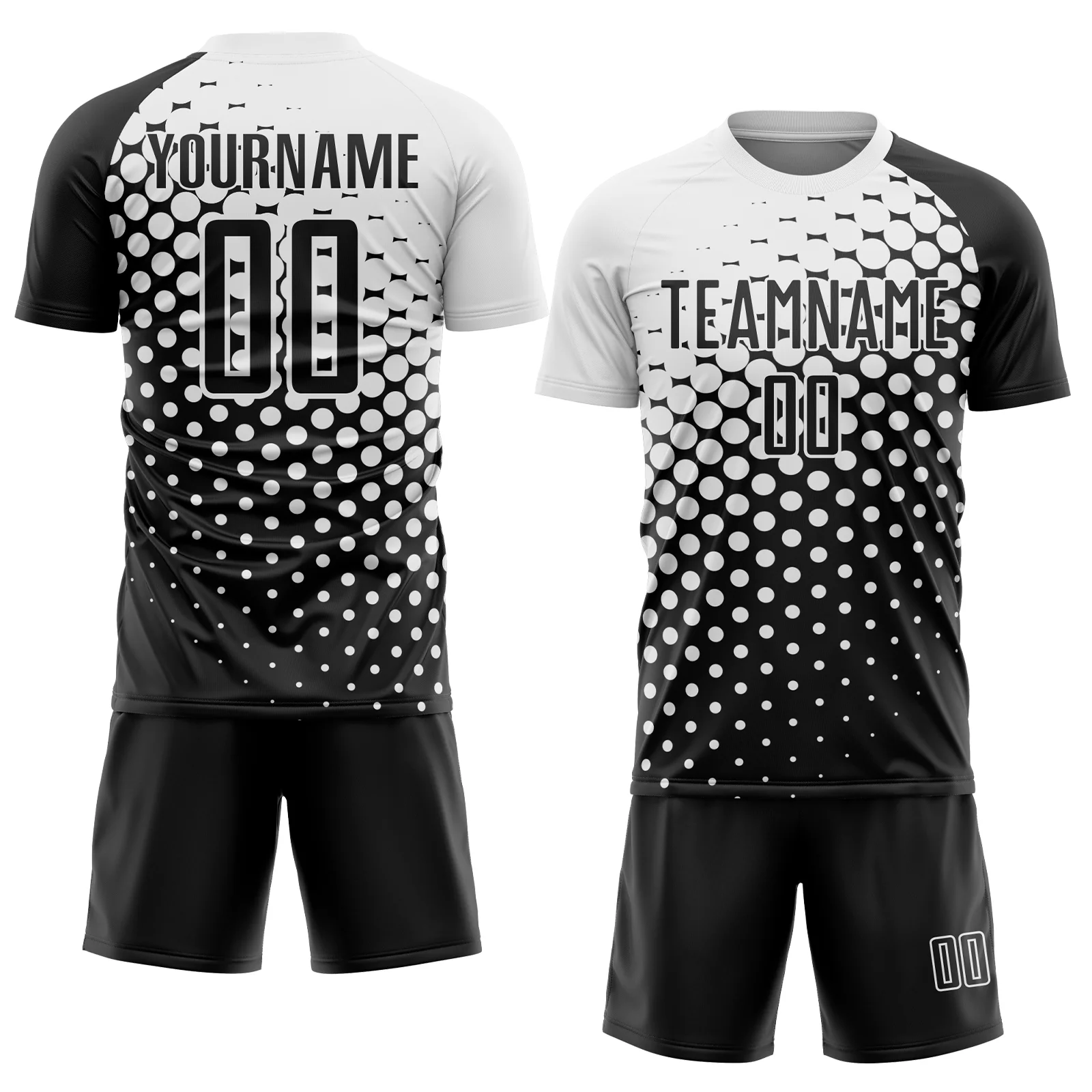 Custom Black White Modern Polka Dot Sublimation Soccer Uniform Jersey - Image 2