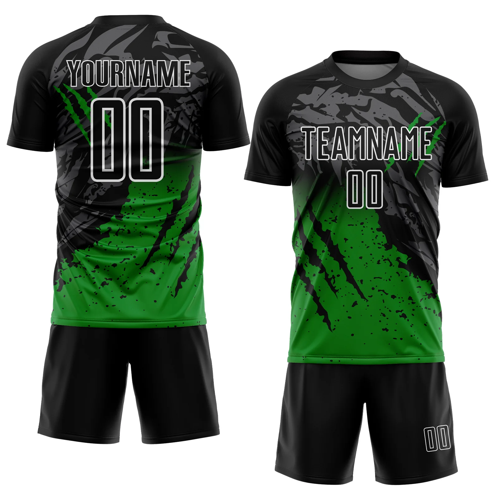 Custom Black White-Grass Green Gradient Claw Mark Splatter Sports Sublimation Soccer Uniform Jersey - Image 2