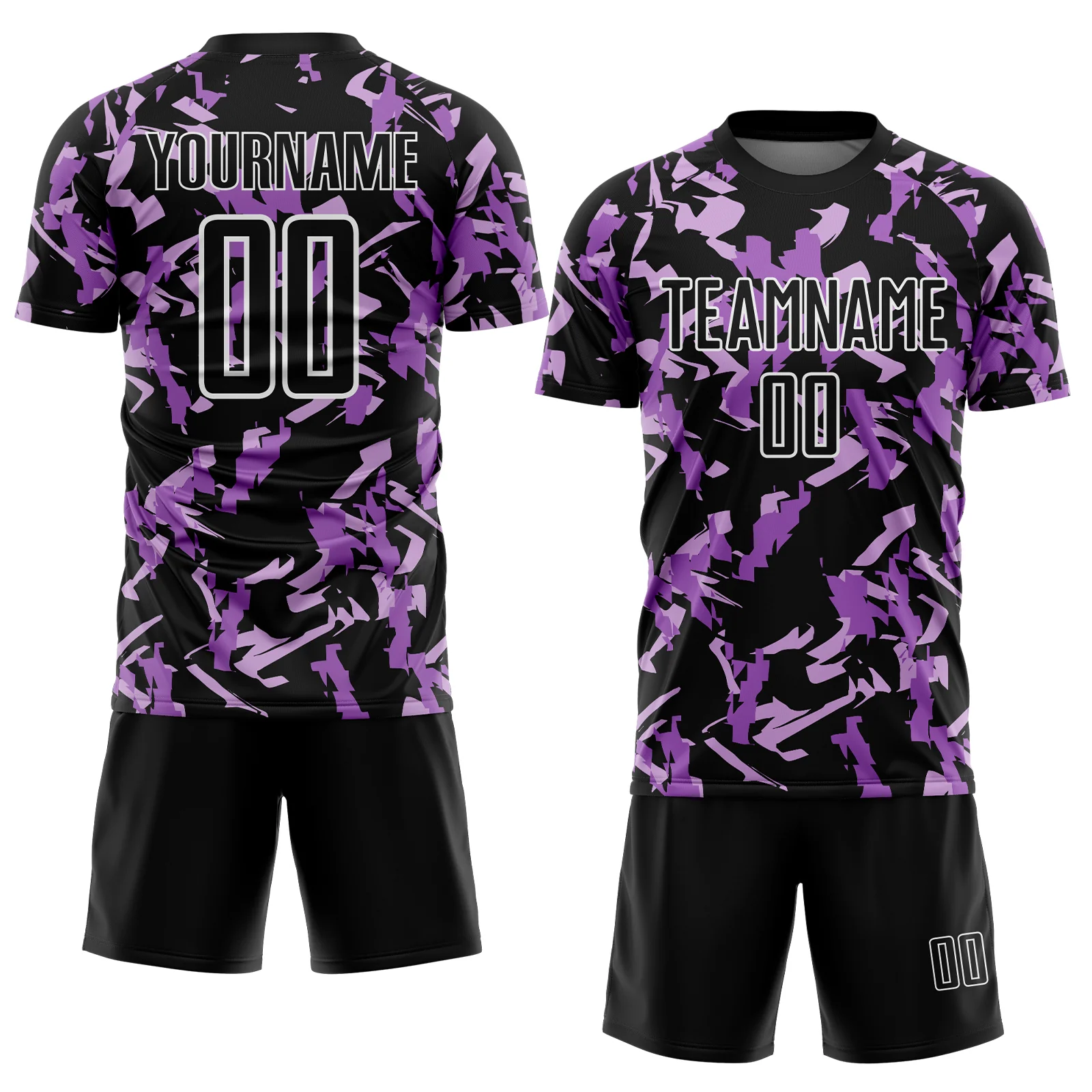 Custom Black White-Purple Geometric Camo Fragment Sports Sublimation Soccer Uniform Jersey - Image 2