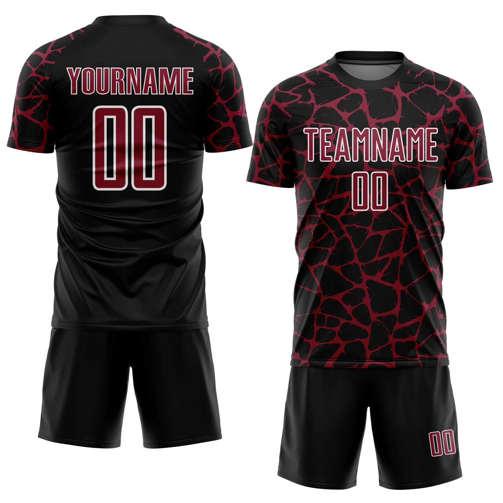Custom Black Crimson-White Abstract Network Splash Sublimation Soccer Uniform Jersey - Image 2