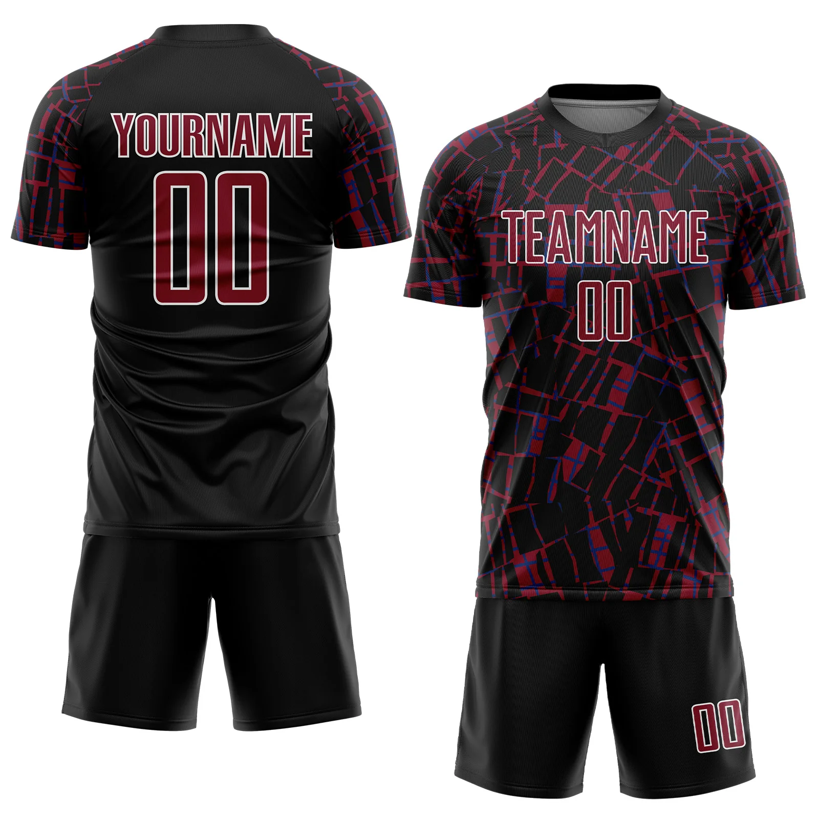 Custom Black Crimson-White Abstract Line Sports Sublimation Soccer Uniform Jersey - Image 2