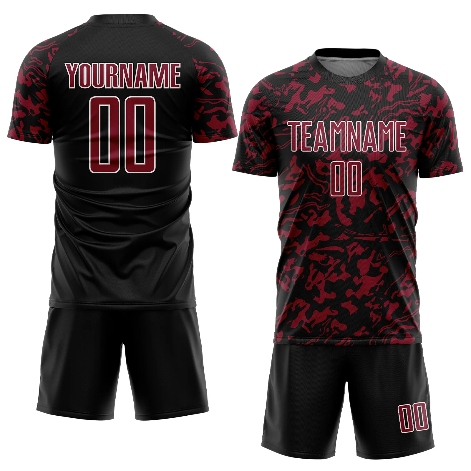 Custom Black Crimson-White Liquid Fluid Pattern Sports Sublimation Soccer Uniform Jersey - Image 2