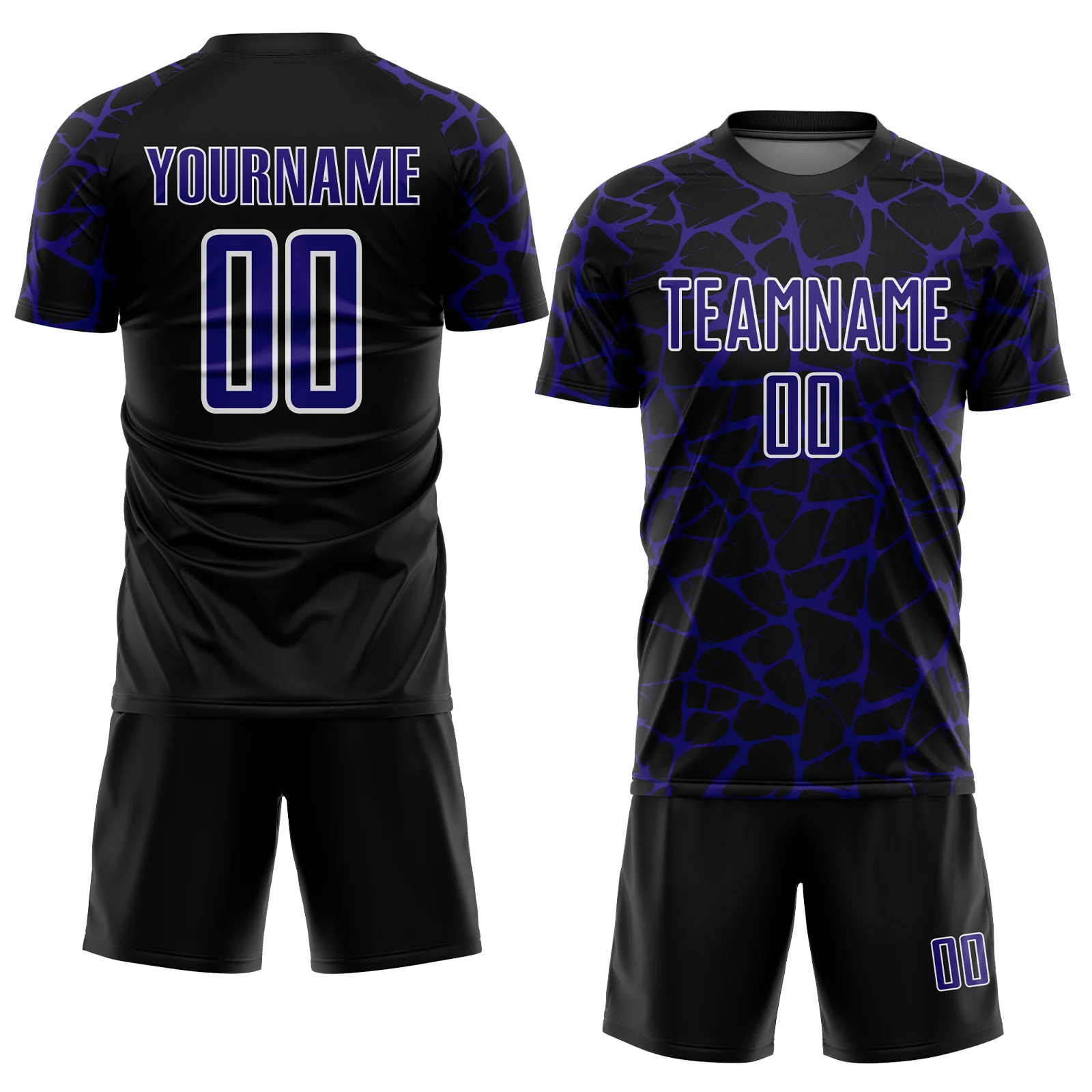 Custom Black Dark Purple-White Abstract Network Splash Sublimation Soccer Uniform Jersey - Image 2