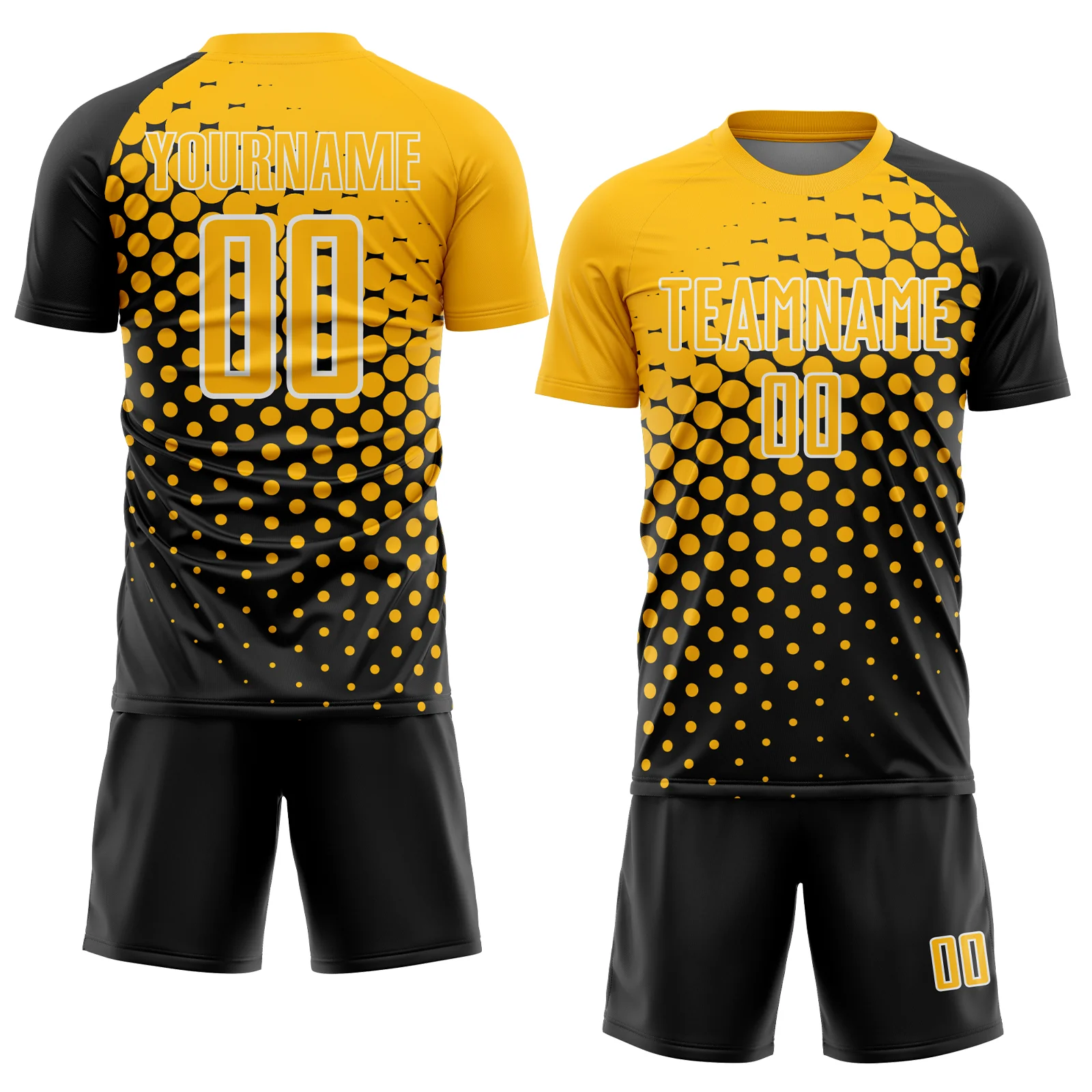 Custom Black Gold-White Modern Polka Dot Sublimation Soccer Uniform Jersey - Image 2