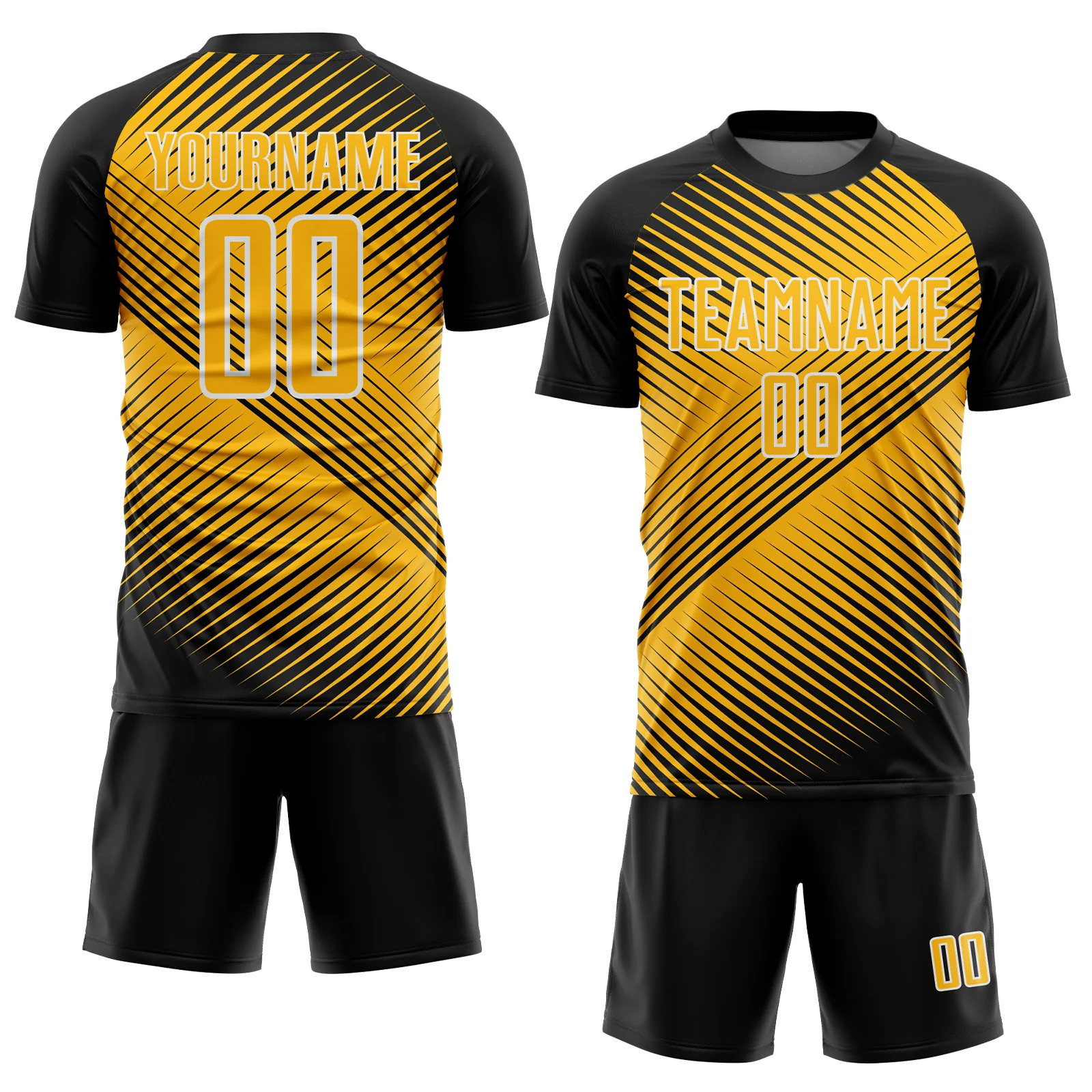 Custom Black Gold-White Line Sublimation Soccer Uniform Jersey - Image 2