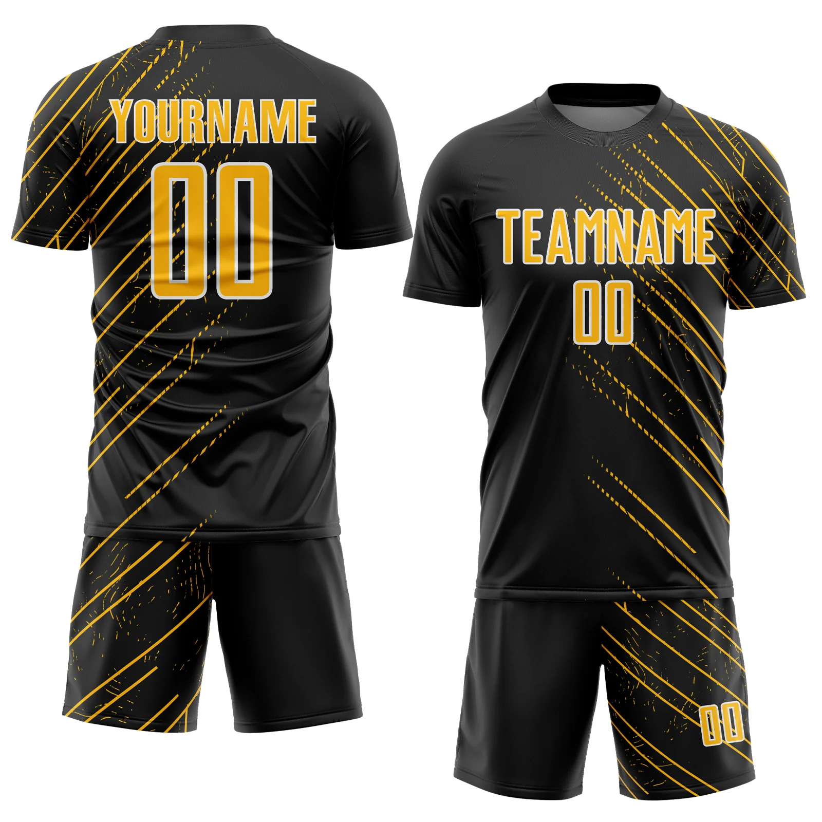 Custom Black Gold-White Lines Sports Sublimation Soccer Uniform Jersey - Image 2