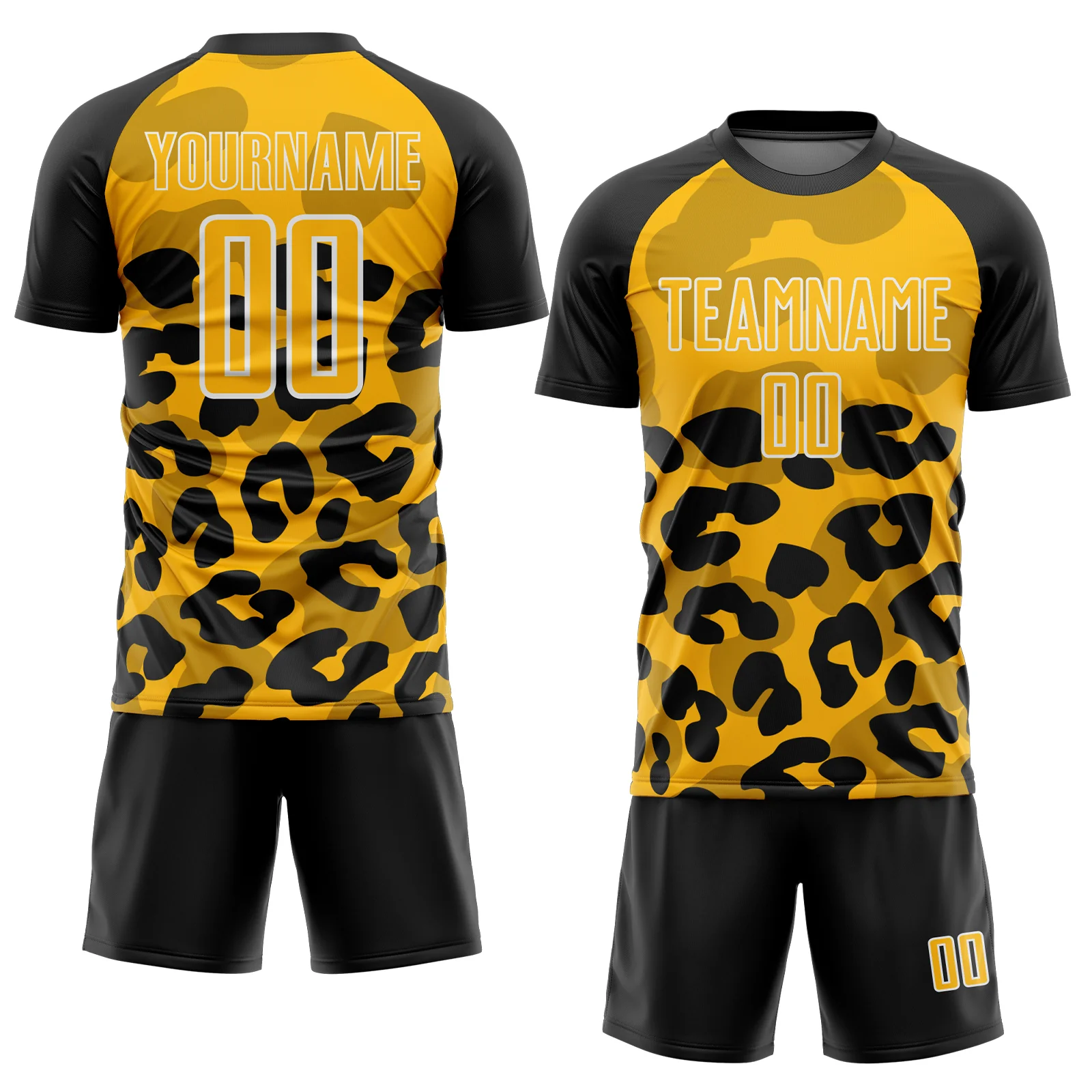 Custom Black Gold-White Animal Leopard Print Sports Sublimation Soccer Uniform Jersey - Image 2