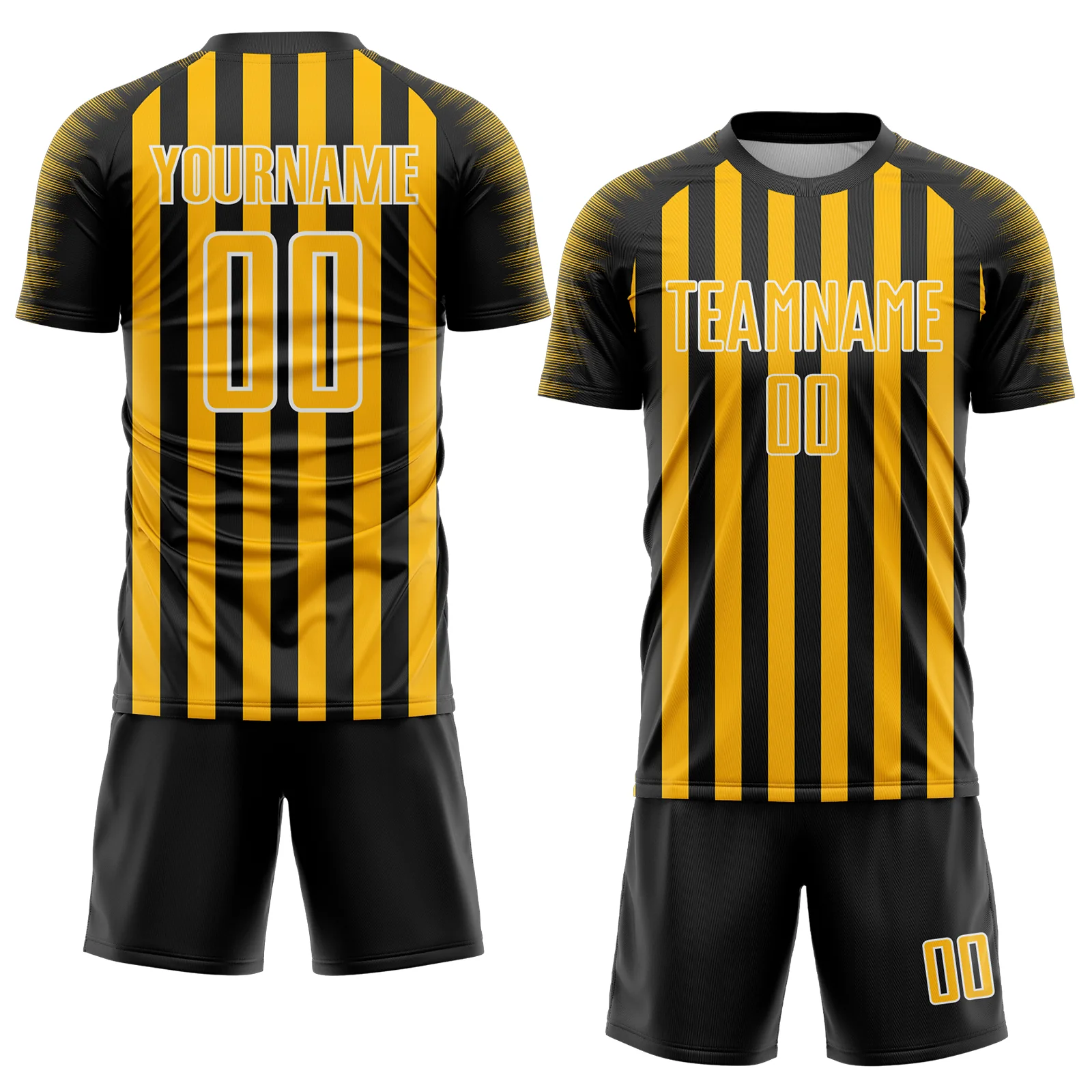 Custom Black Gold-White Stripe Sports Sublimation Soccer Uniform Jersey - Image 2