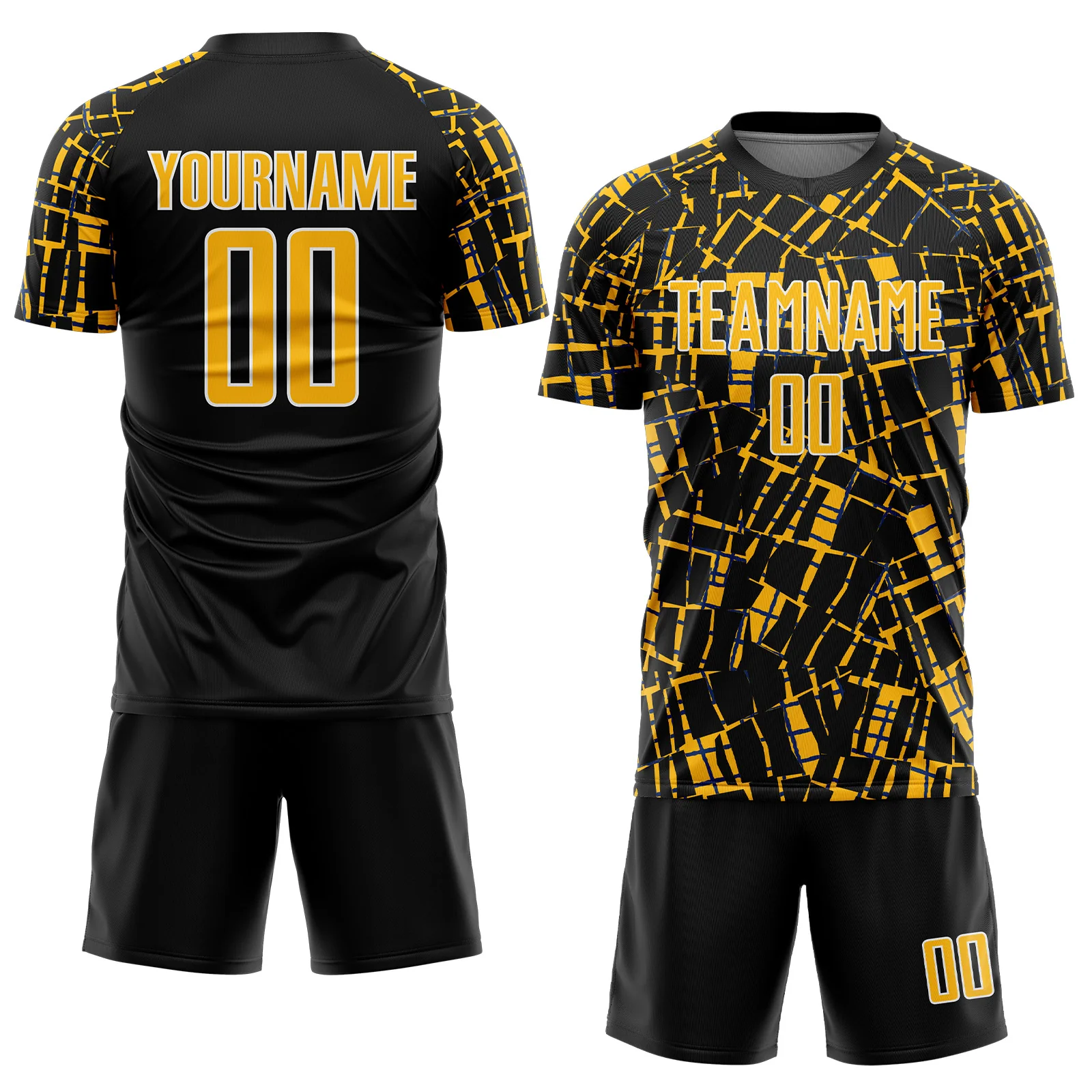 Custom Black Gold-White Abstract Line Sports Sublimation Soccer Uniform Jersey - Image 2