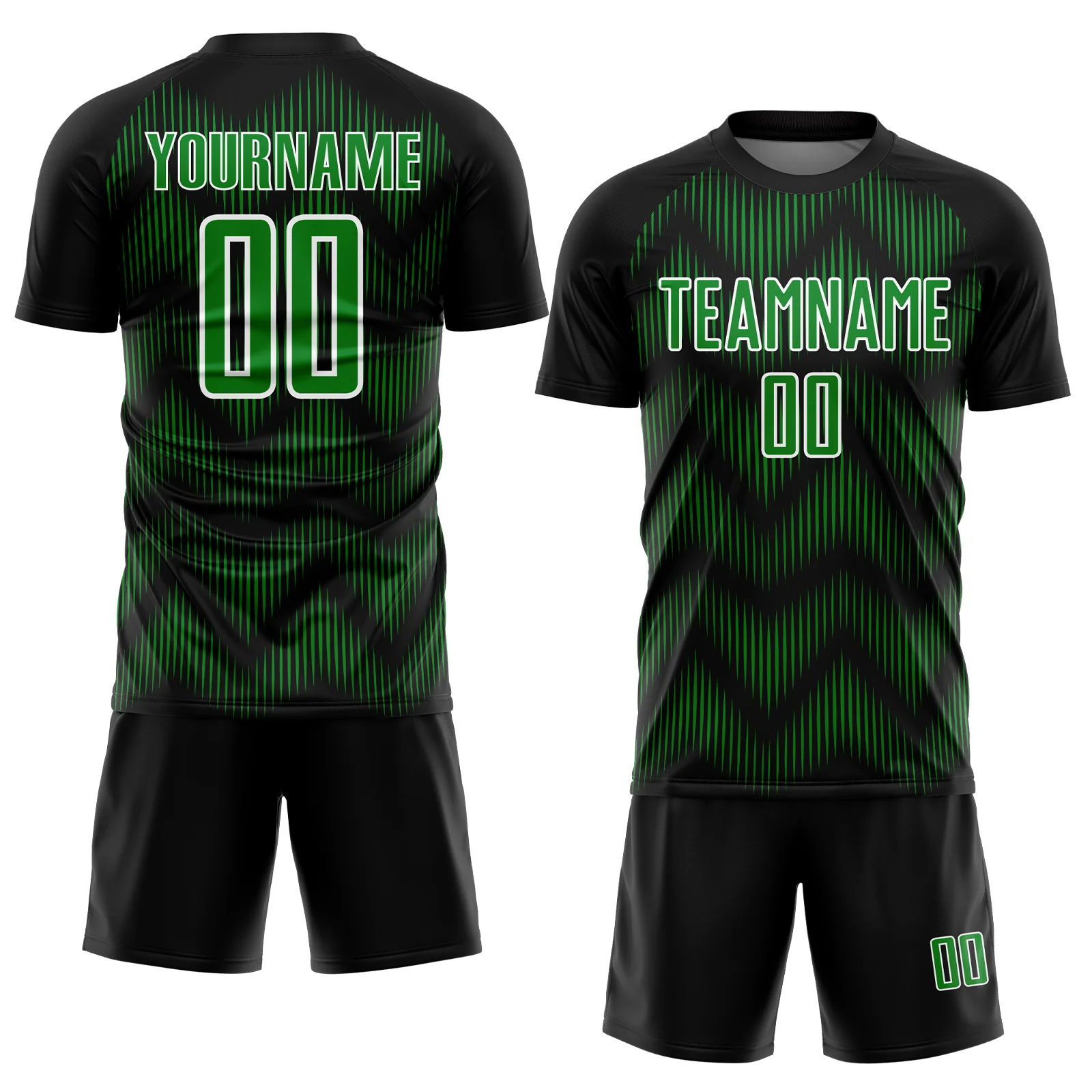 Custom Black Grass Green-White Line Sublimation Soccer Uniform Jersey - Image 2