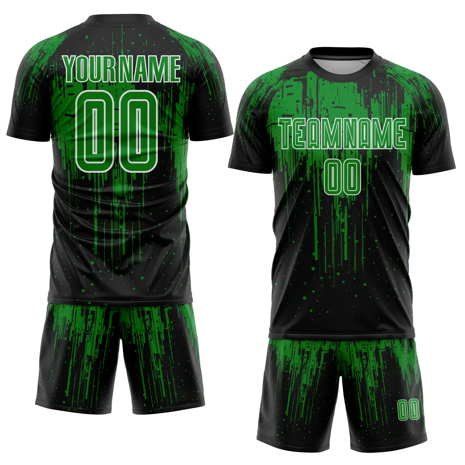 Custom Black Grass Green-White Dripping Splatte Pattern Sports Sublimation Soccer Uniform Jersey - Image 2