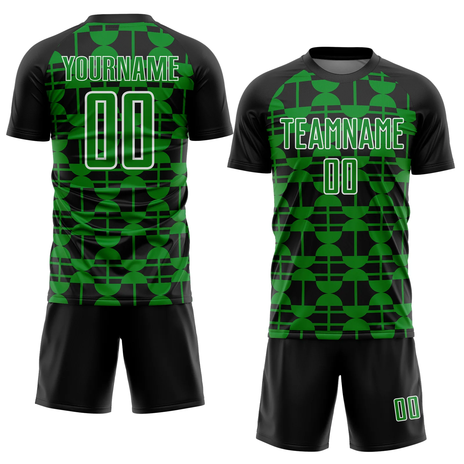 Custom Black Grass Green-White Geometric Shapes Sports Sublimation Soccer Uniform Jersey - Image 2