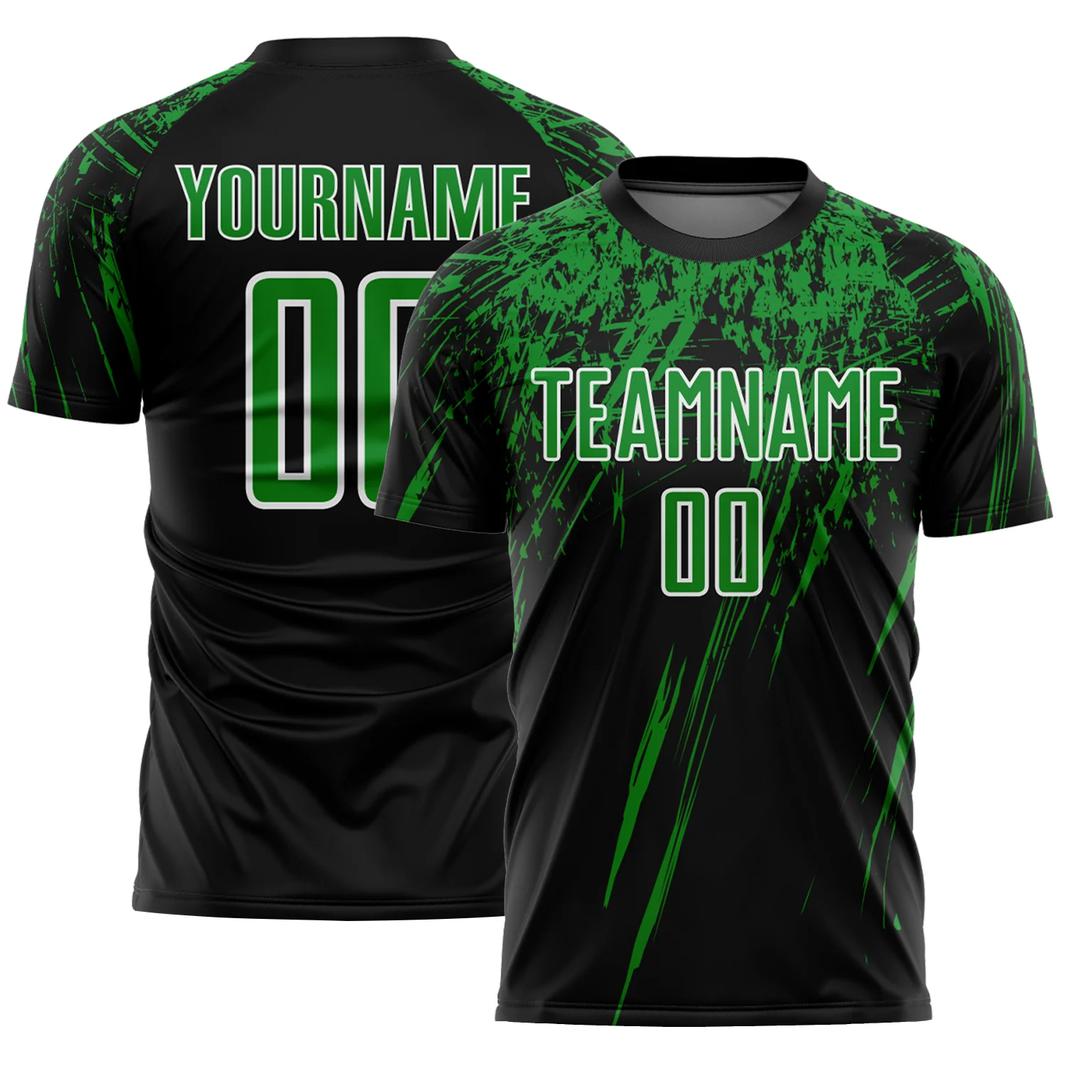Custom Black Grass Green-White Splash Sports Sublimation Soccer Uniform Jersey