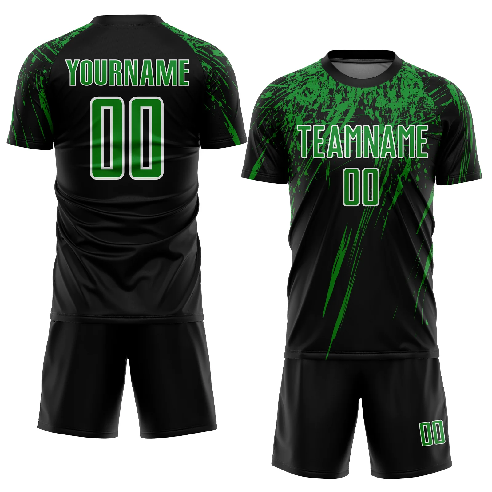 Custom Black Grass Green-White Splash Sports Sublimation Soccer Uniform Jersey - Image 2