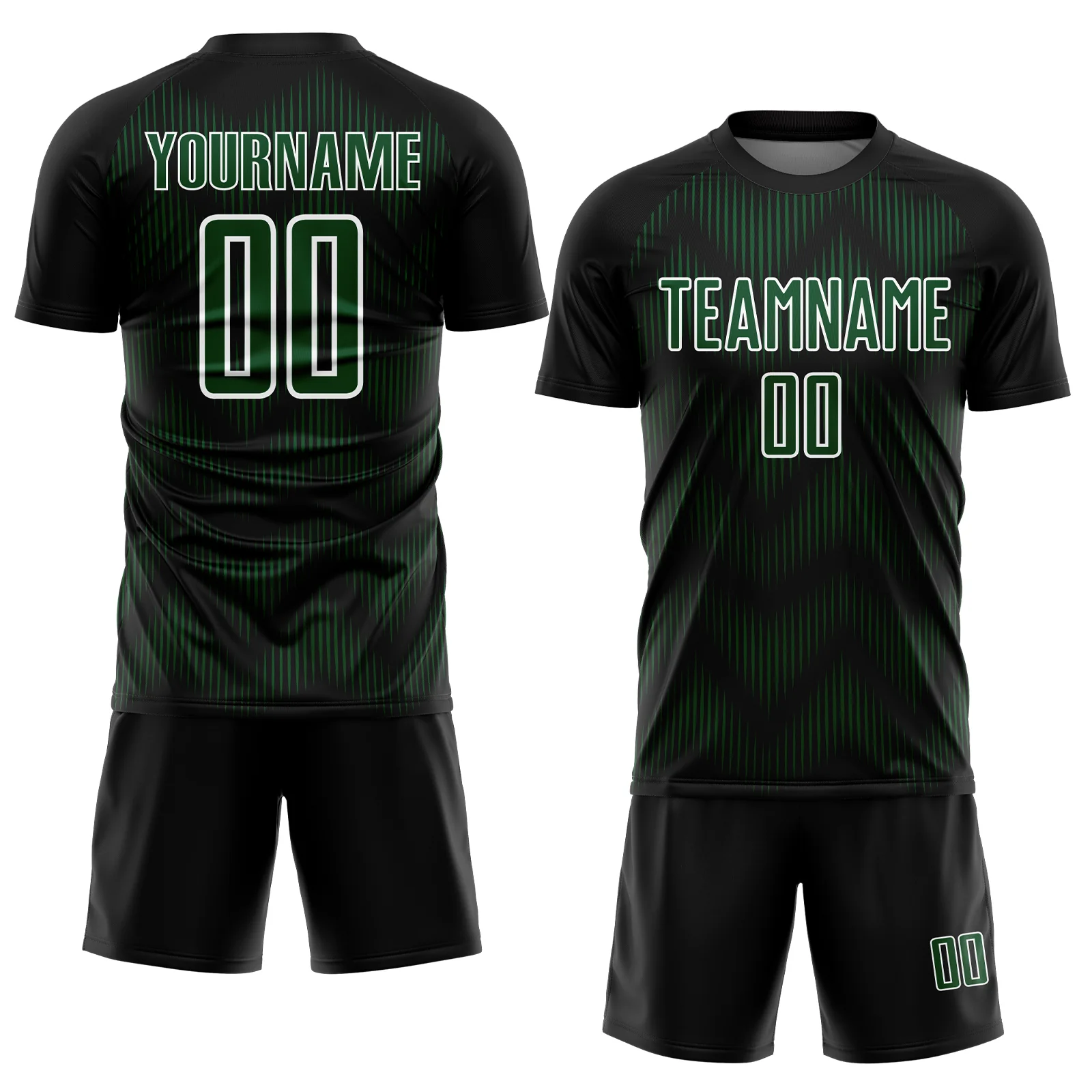 Custom Black Green-White Line Sublimation Soccer Uniform Jersey - Image 2