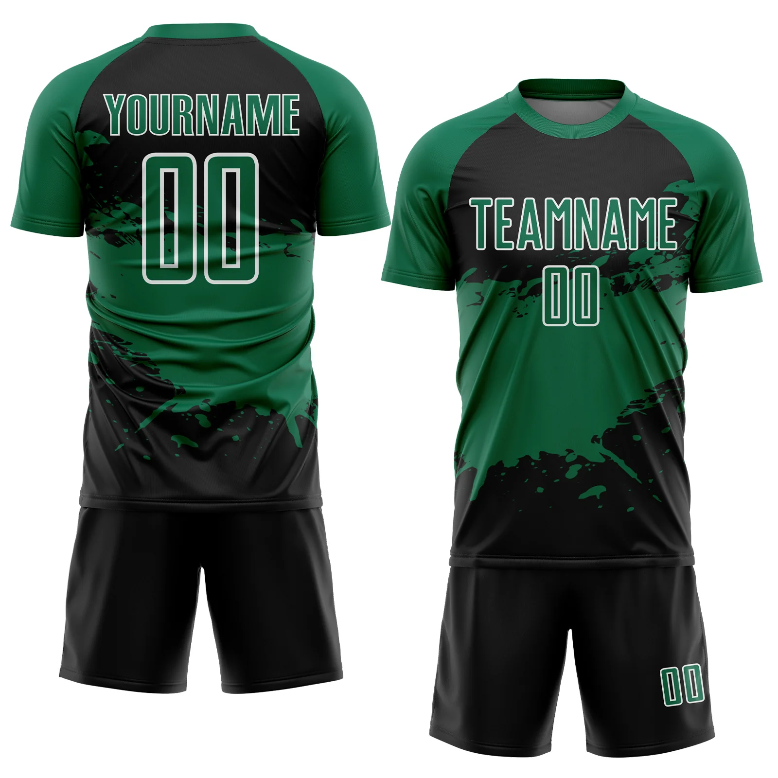 Custom Black Kelly Green-White Splash Sublimation Soccer Uniform Jersey - Image 2