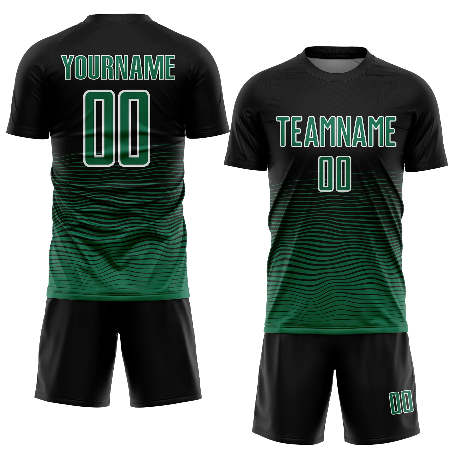 Custom Black Kelly Green-White Gradient Line Sublimation Soccer Uniform Jersey - Image 2