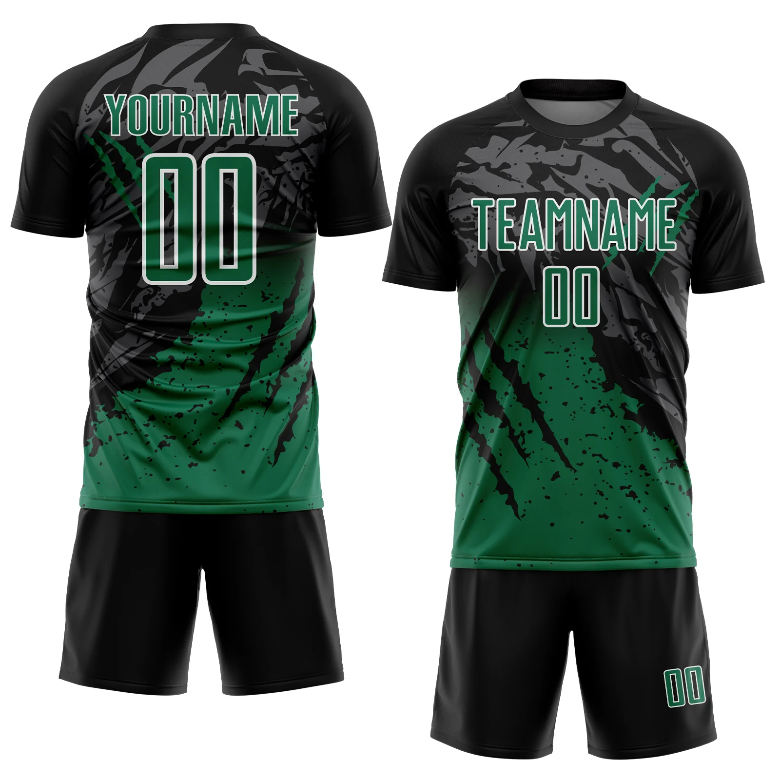 Custom Black Kelly Green-White Gradient Scratch Splash Sublimation Soccer Uniform Jersey - Image 2