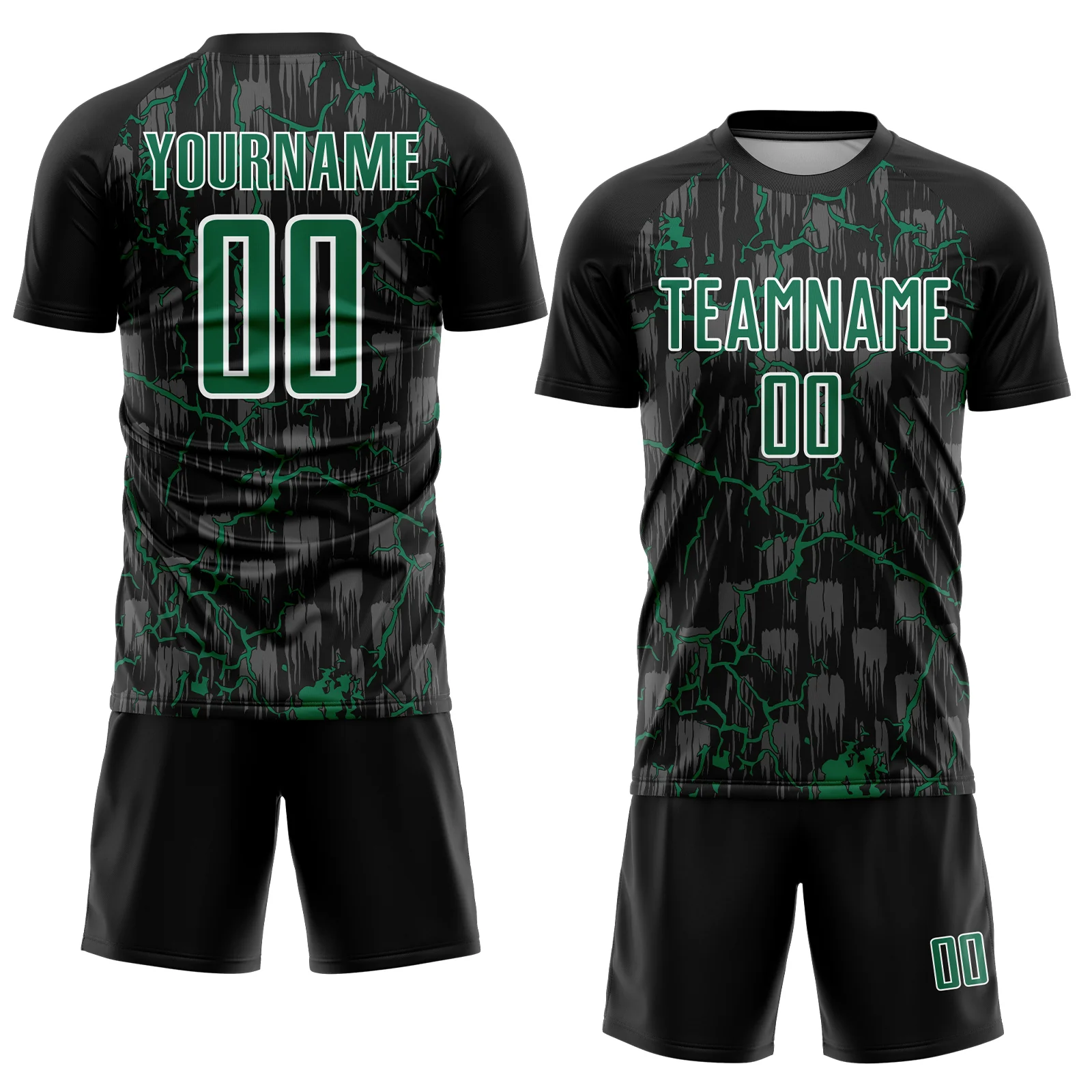 Custom Black Kelly Green-White Lightning Sublimation Soccer Uniform Jersey - Image 2