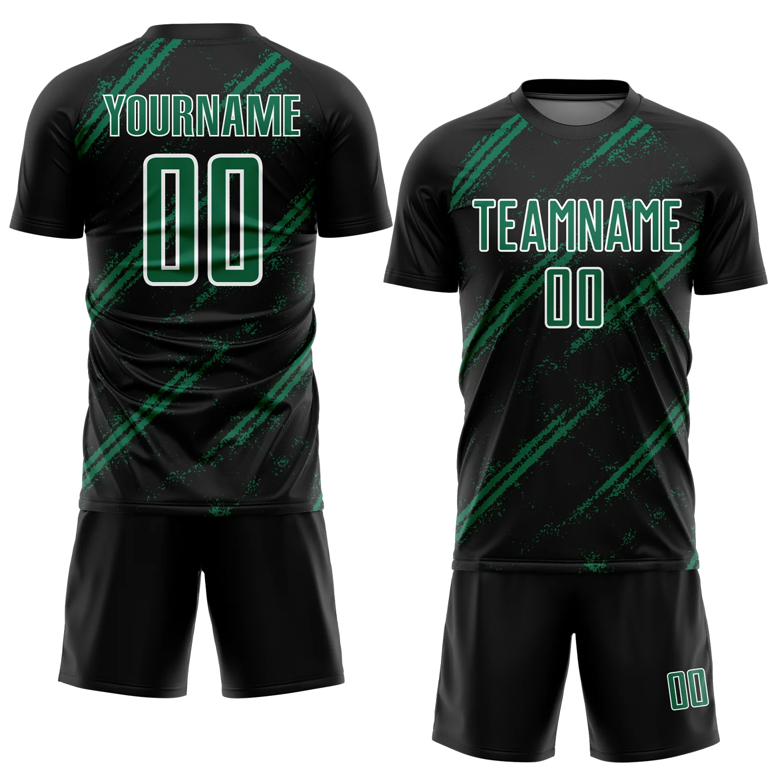 Custom Black Kelly Green-White Abstract Fragment Art Splash Sublimation Soccer Uniform Jersey - Image 2