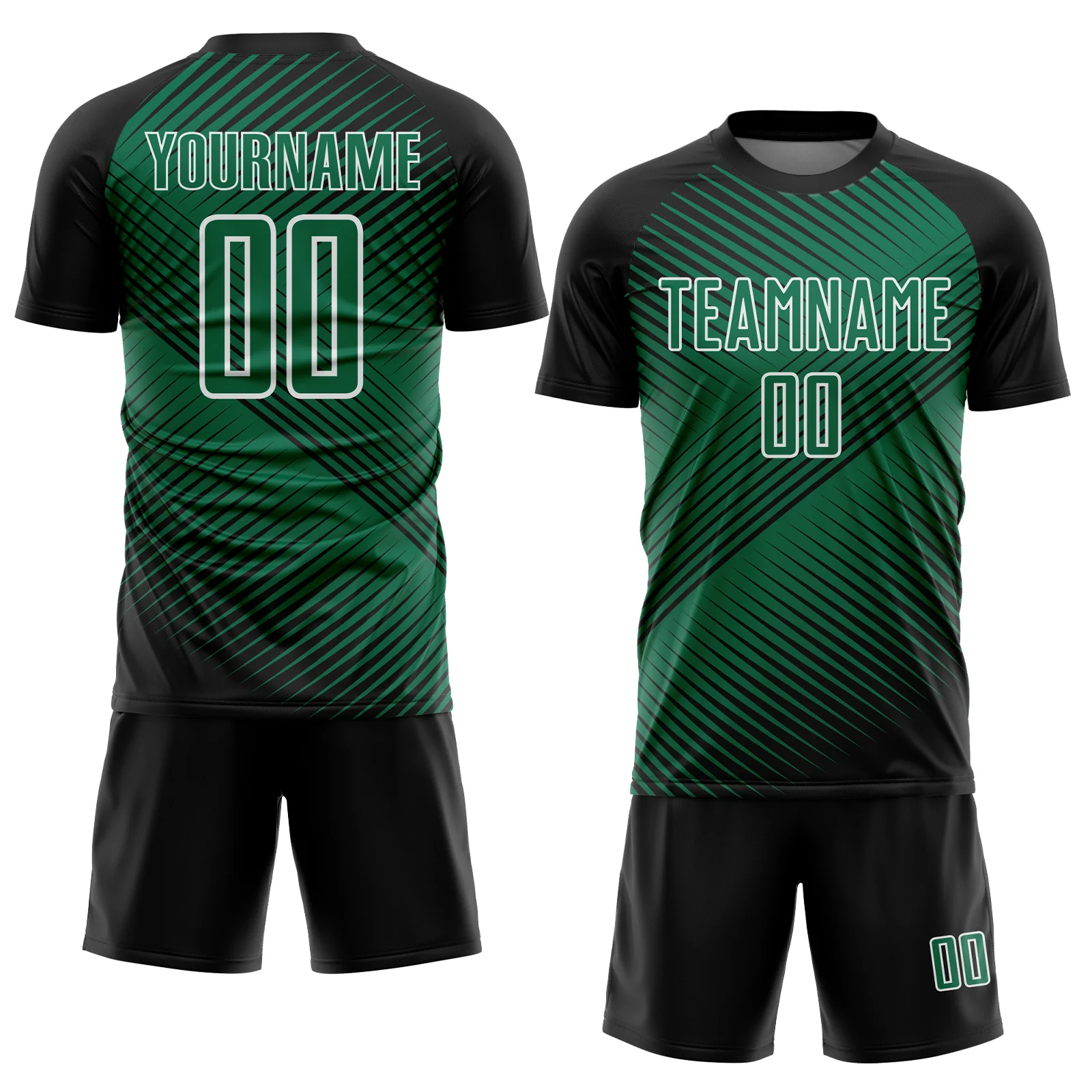 Custom Black Kelly Green-White Line Sublimation Soccer Uniform Jersey - Image 2
