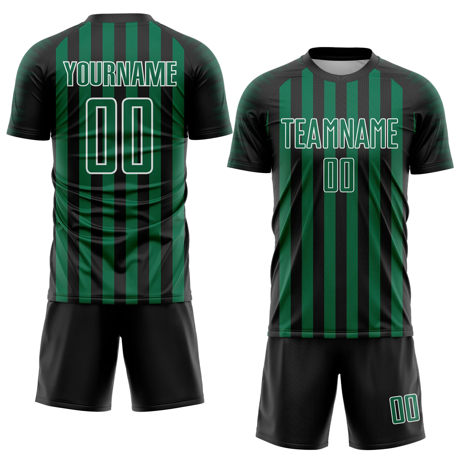 Custom Black Kelly Green-White Stripe Sports Sublimation Soccer Uniform Jersey - Image 2