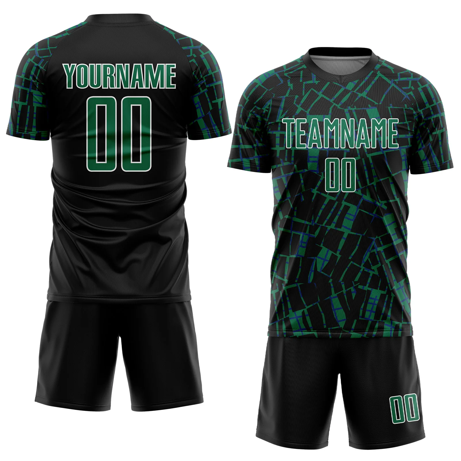 Custom Black Kelly Green-White Abstract Line Sports Sublimation Soccer Uniform Jersey - Image 2