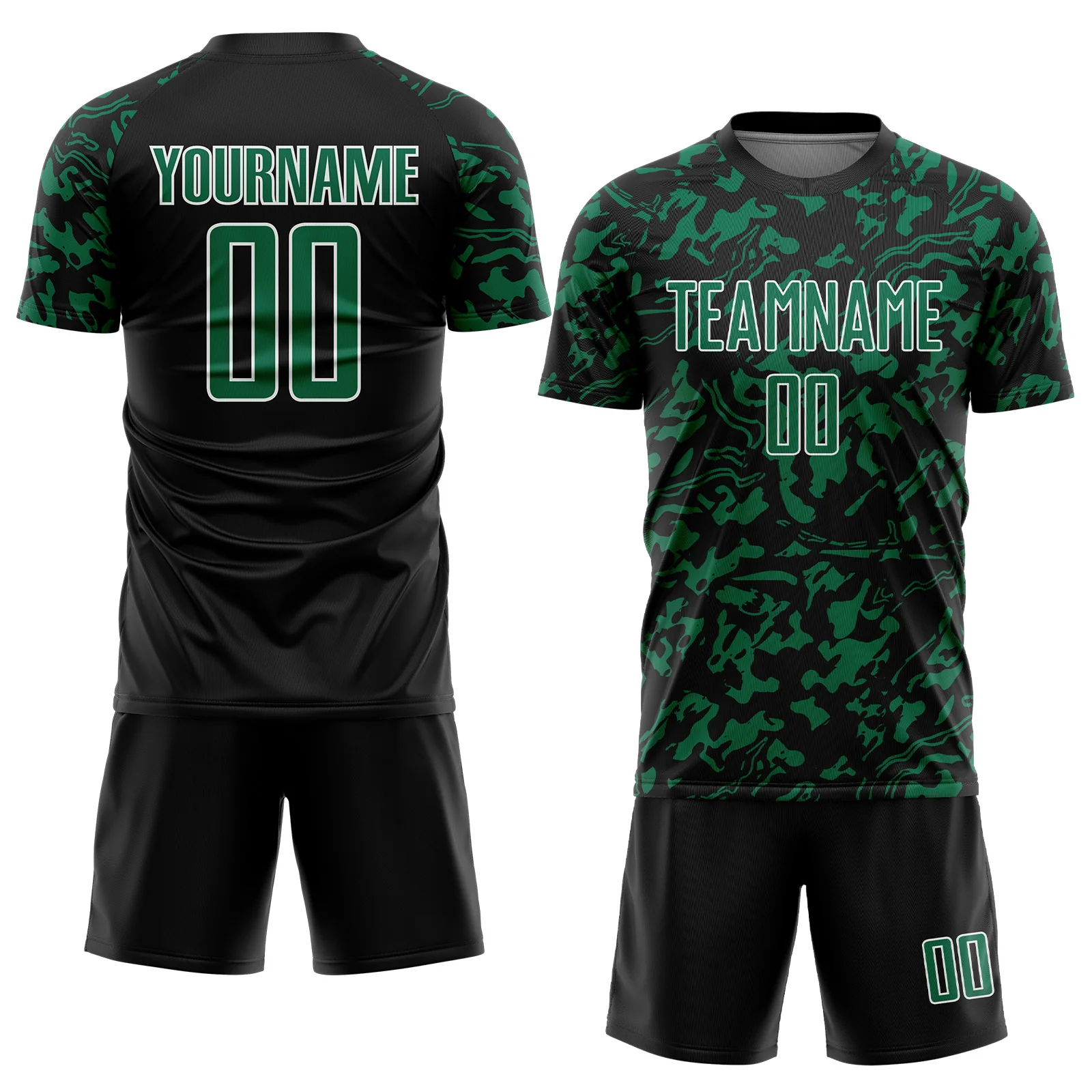 Custom Black Kelly Green-White Liquid Fluid Pattern Sports Sublimation Soccer Uniform Jersey - Image 2