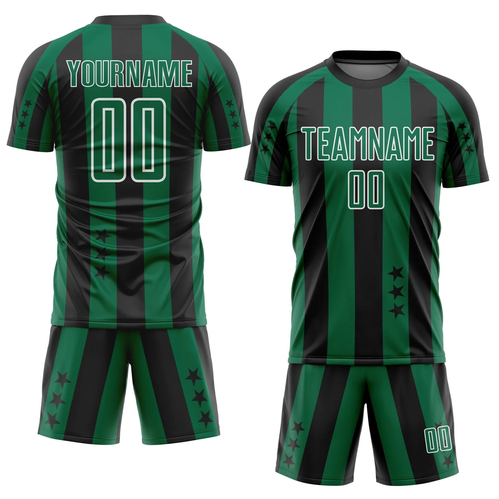 Custom Black Kelly Green-White Stars And Stripes Sports Sublimation Soccer Uniform Jersey - Image 2