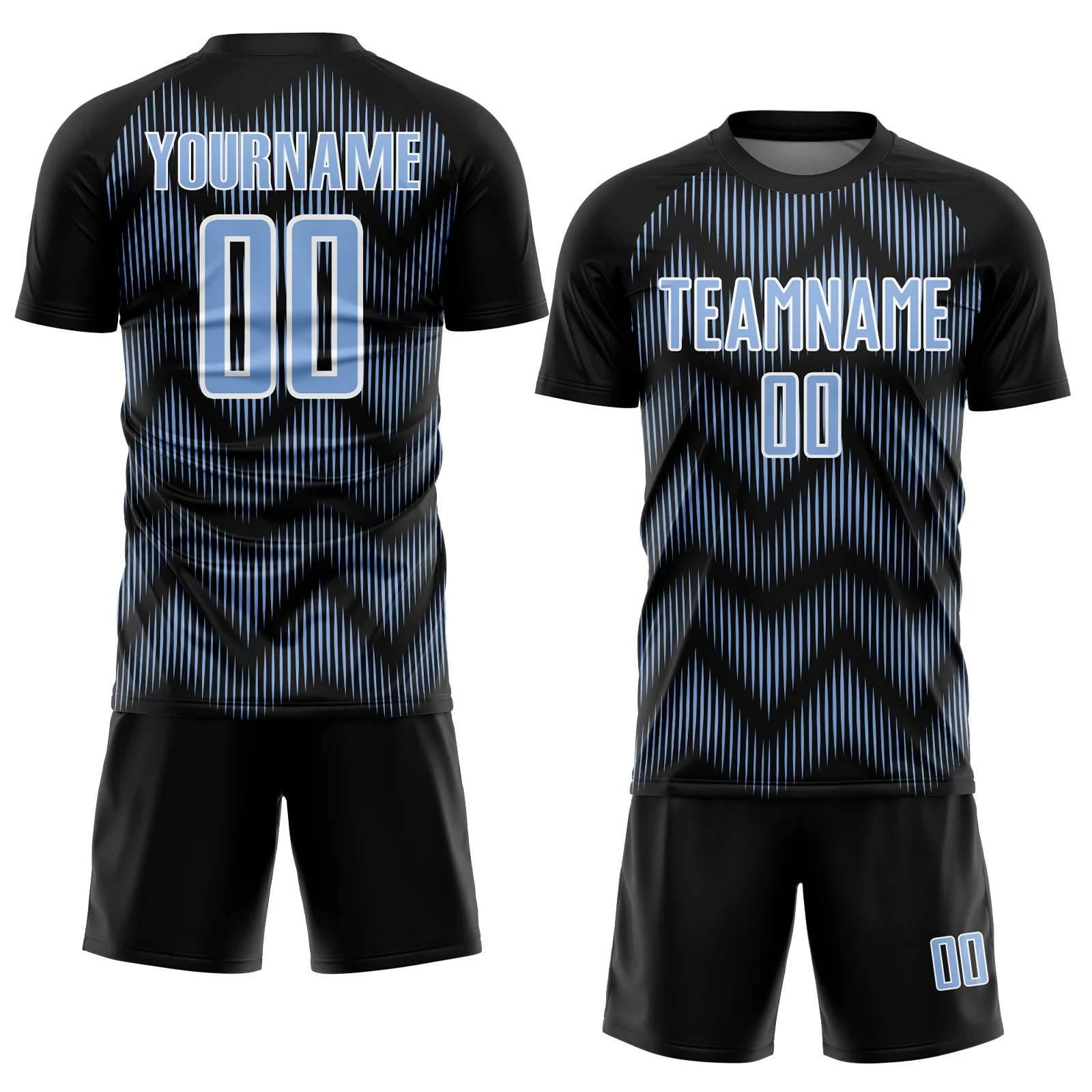 Custom Black Light Blue-White Line Sublimation Soccer Uniform Jersey - Image 2