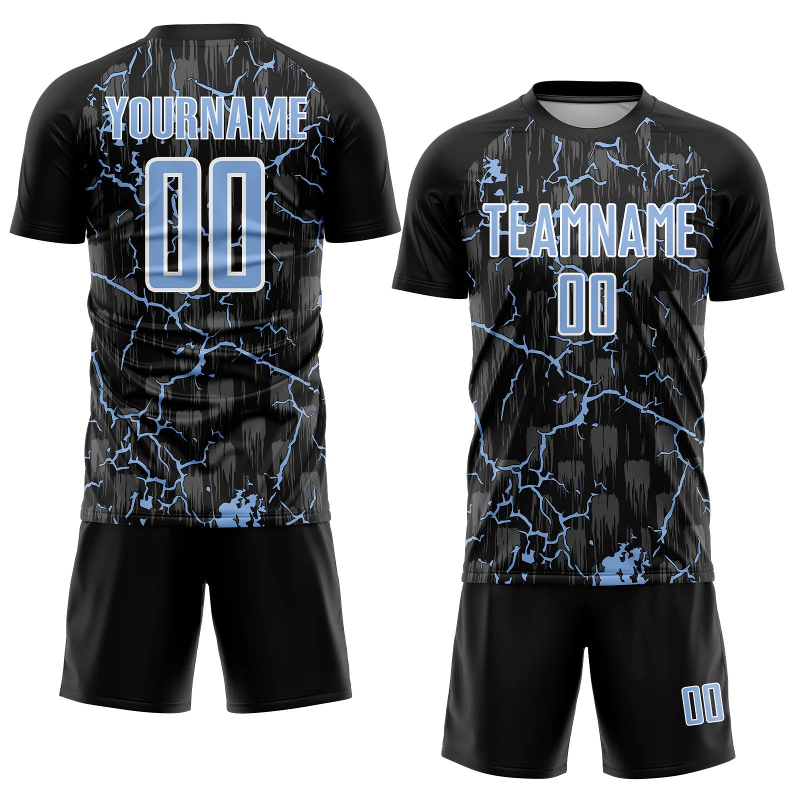 Custom Black Light Blue-White Lightning Sublimation Soccer Uniform Jersey - Image 2