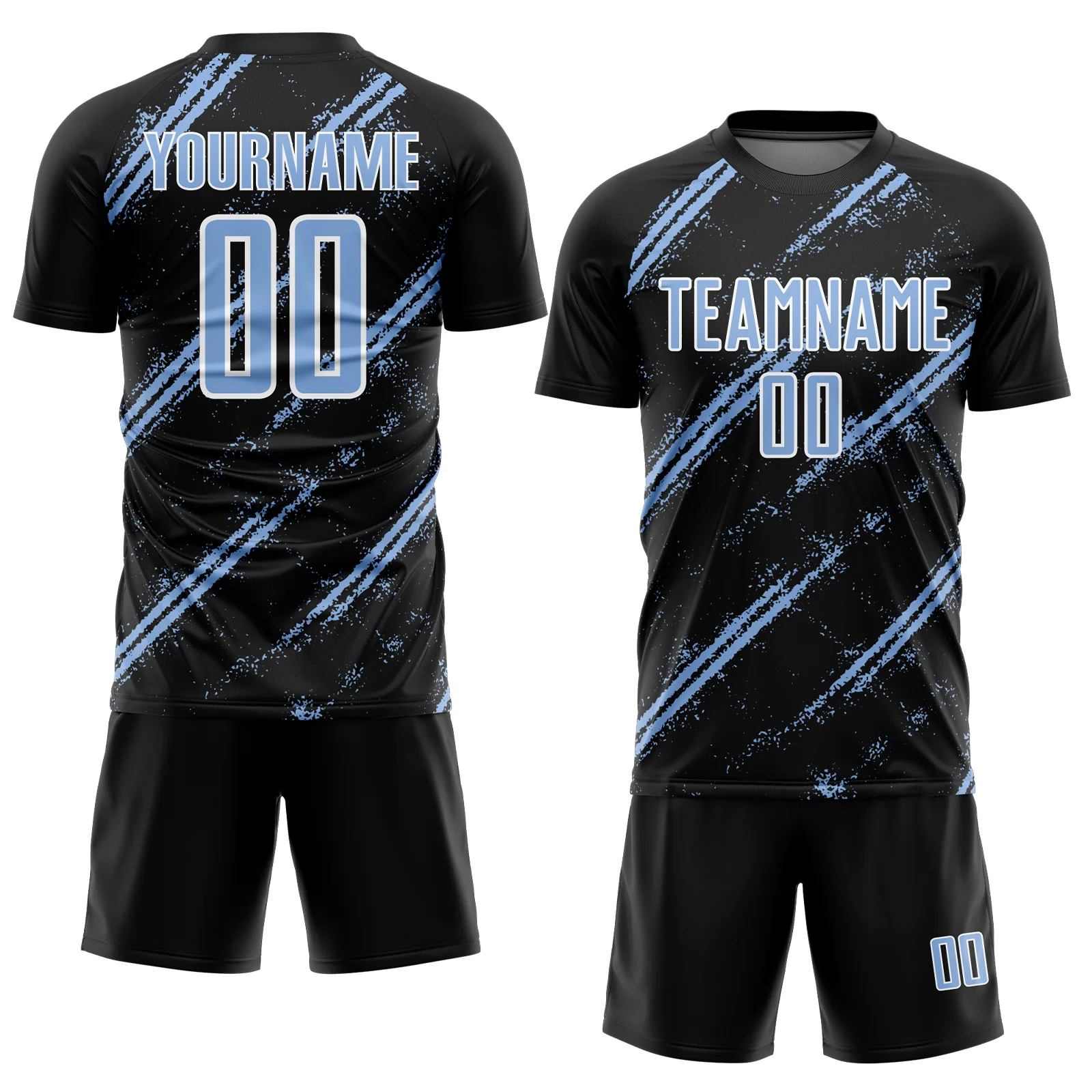 Custom Black Light Blue-White Abstract Fragment Art Splash Sublimation Soccer Uniform Jersey - Image 2