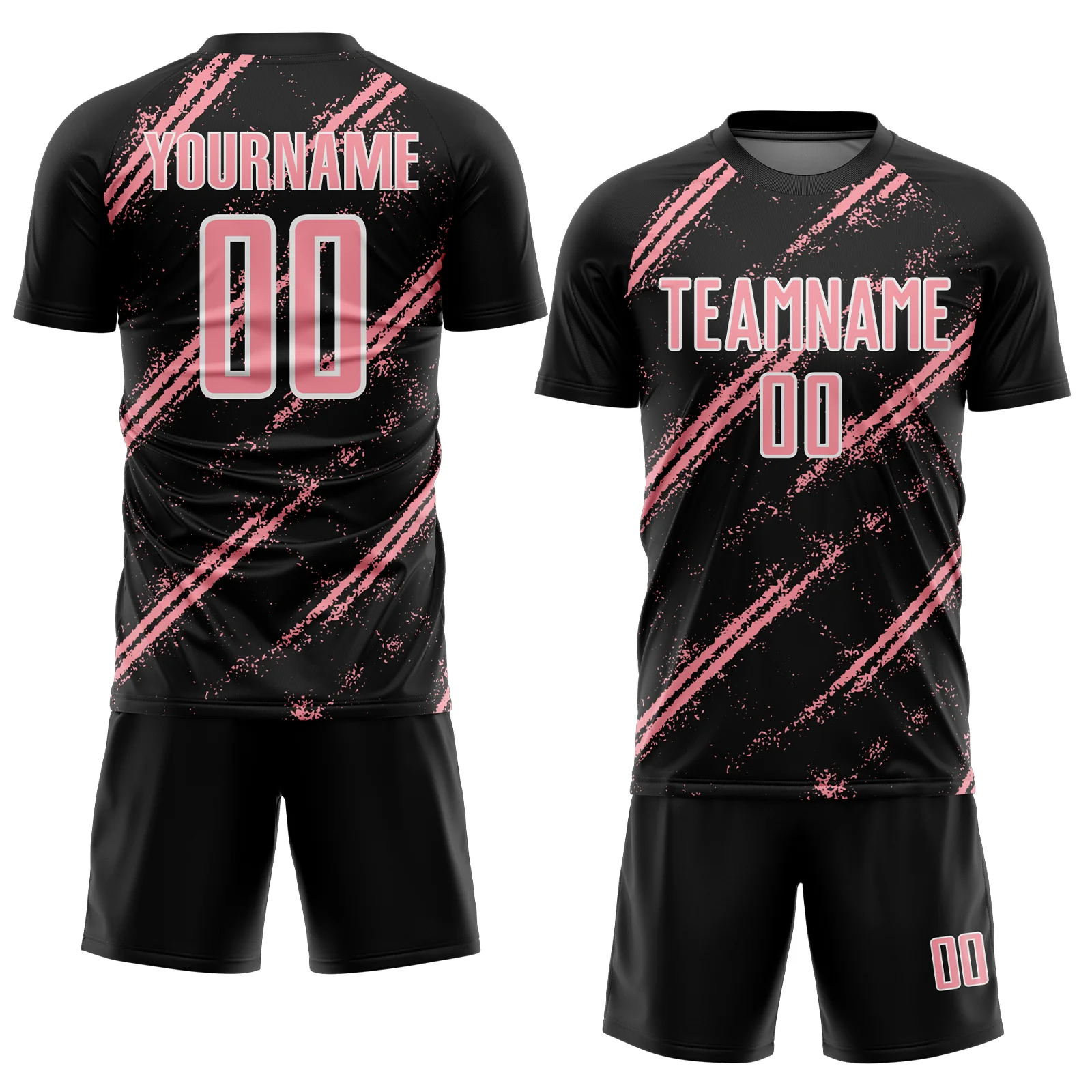 Custom Black Medium Pink-White Abstract Fragment Art Splash Sublimation Soccer Uniform Jersey - Image 2