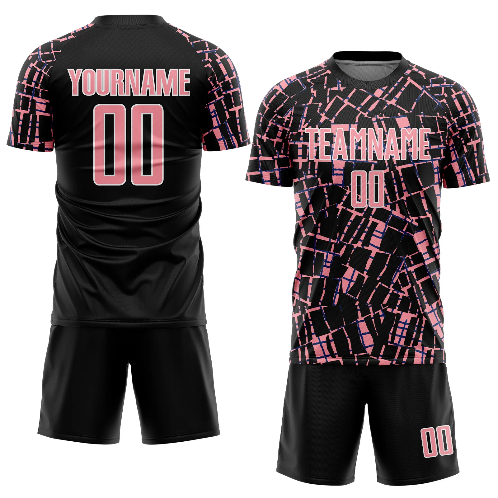 Custom Black Medium Pink-White Abstract Line Sports Sublimation Soccer Uniform Jersey - Image 2