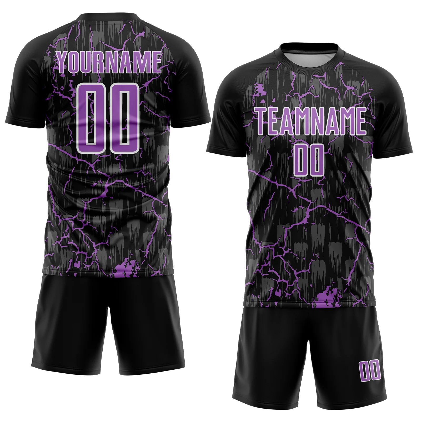 Custom Black Medium Purple-White Lightning Sublimation Soccer Uniform Jersey - Image 2