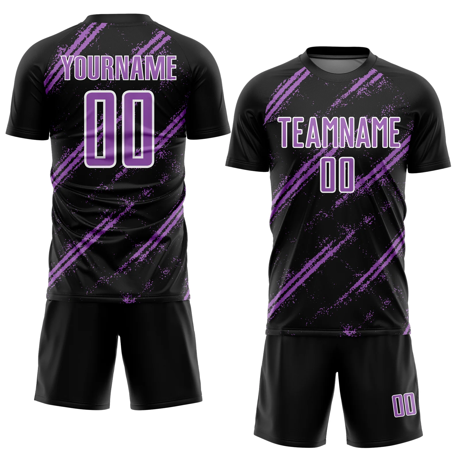 Custom Black Medium Purple-White Abstract Fragment Art Splash Sublimation Soccer Uniform Jersey - Image 2