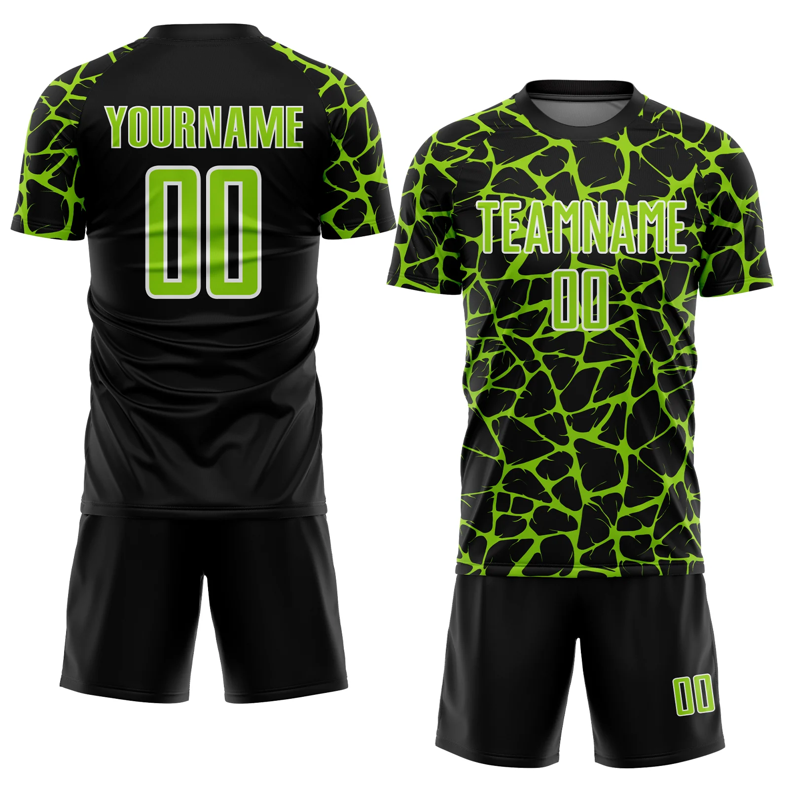 Custom Black Neon Green-White Abstract Network Splash Sublimation Soccer Uniform Jersey - Image 2
