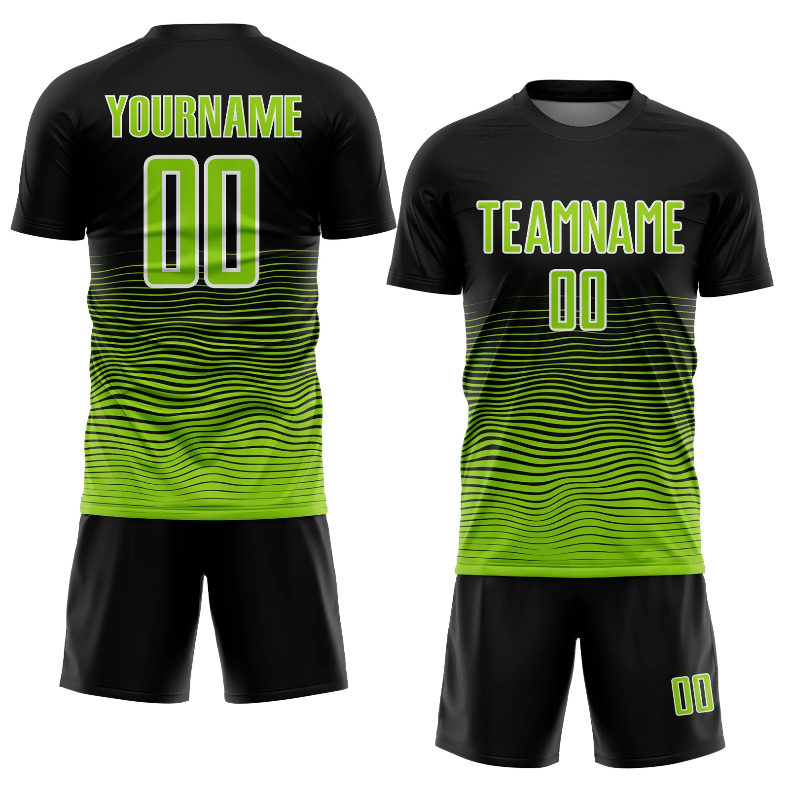 Custom Black Neon Green-White Gradient Line Sublimation Soccer Uniform Jersey - Image 2