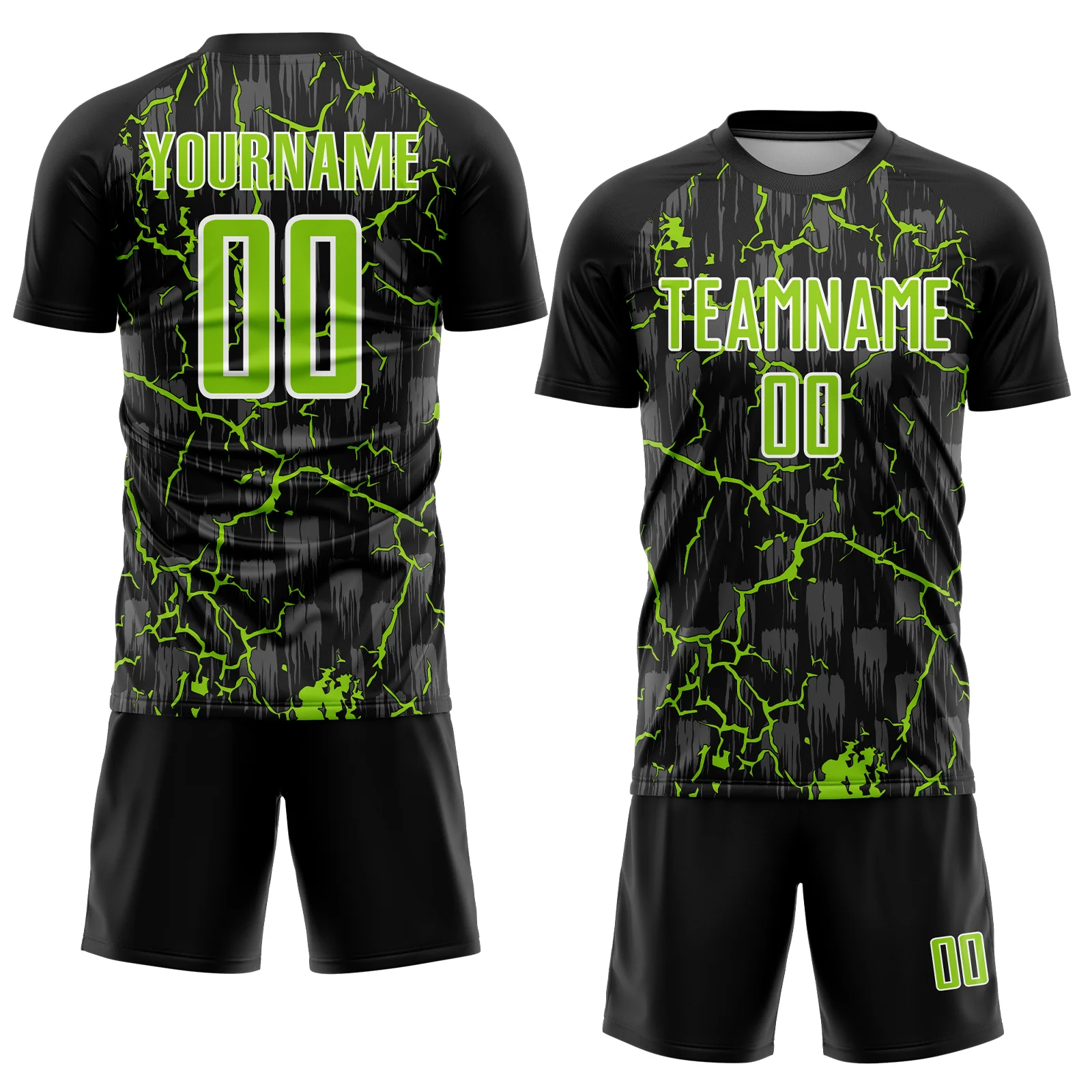 Custom Black Neon Green-White Lightning Sublimation Soccer Uniform Jersey - Image 2