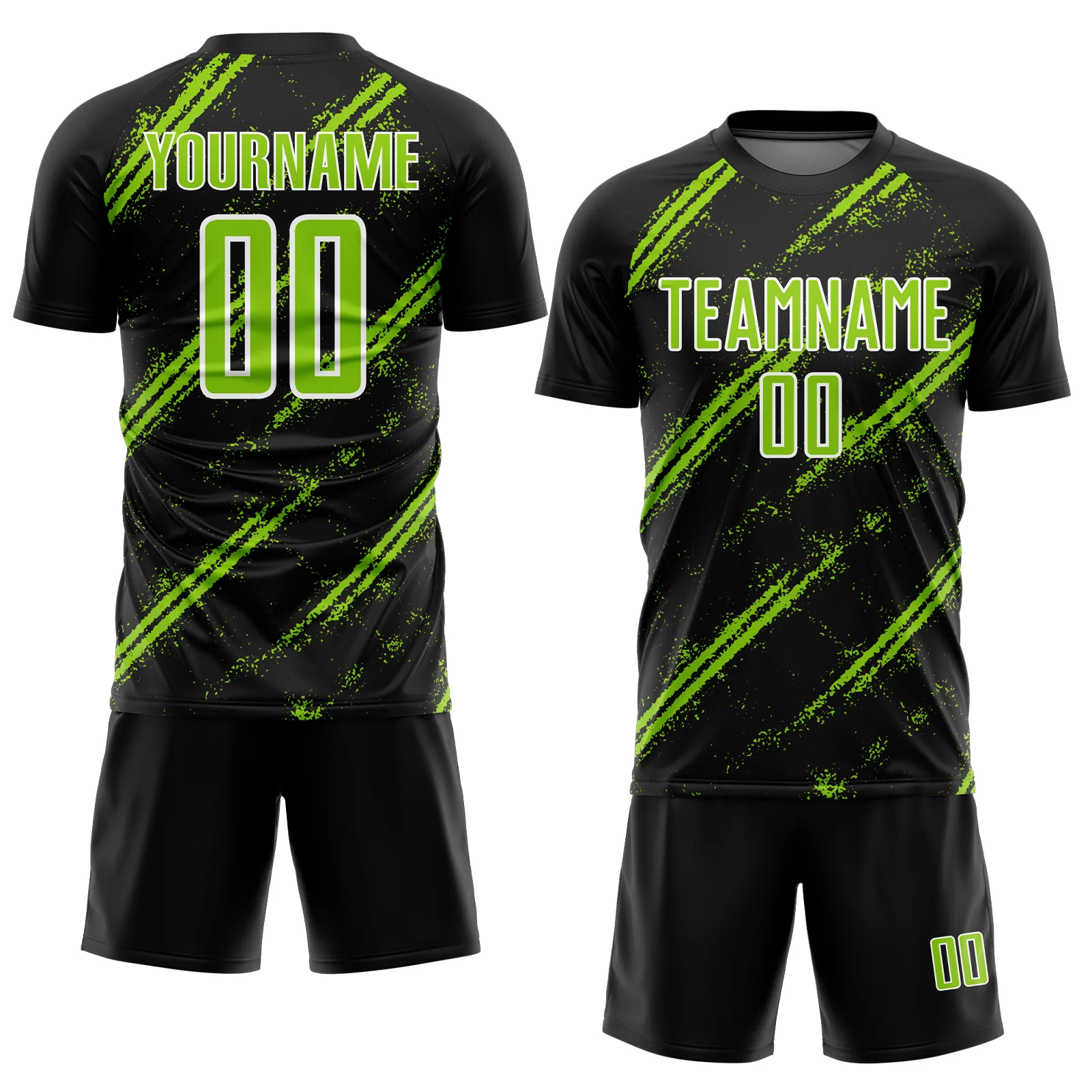 Custom Black Neon Green-White Abstract Fragment Art Splash Sublimation Soccer Uniform Jersey - Image 2
