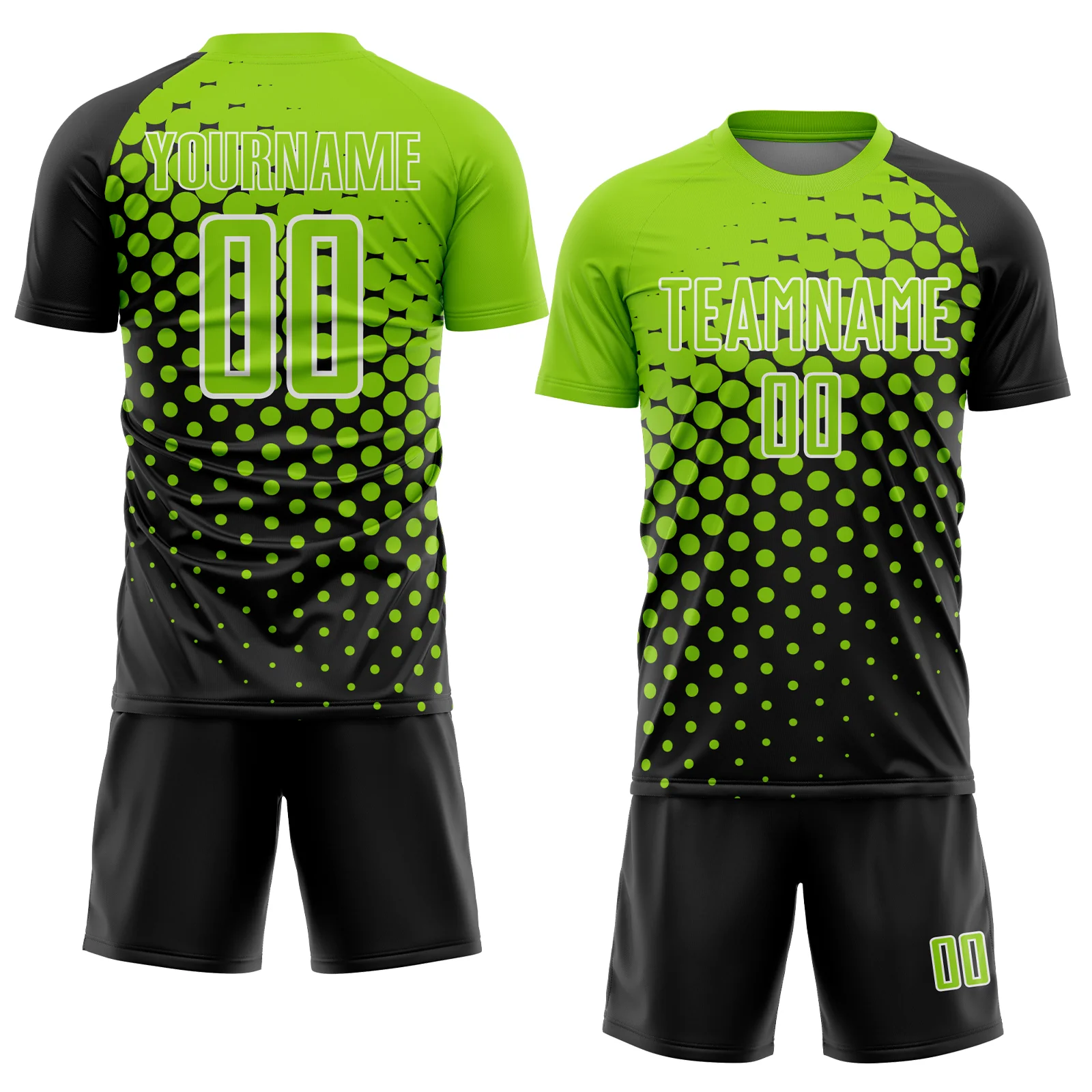 Custom Black Neon Green-White Modern Polka Dot Sublimation Soccer Uniform Jersey - Image 2